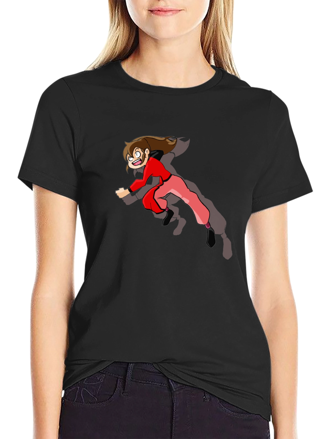 Cartoon Character Print Black T-Shirt