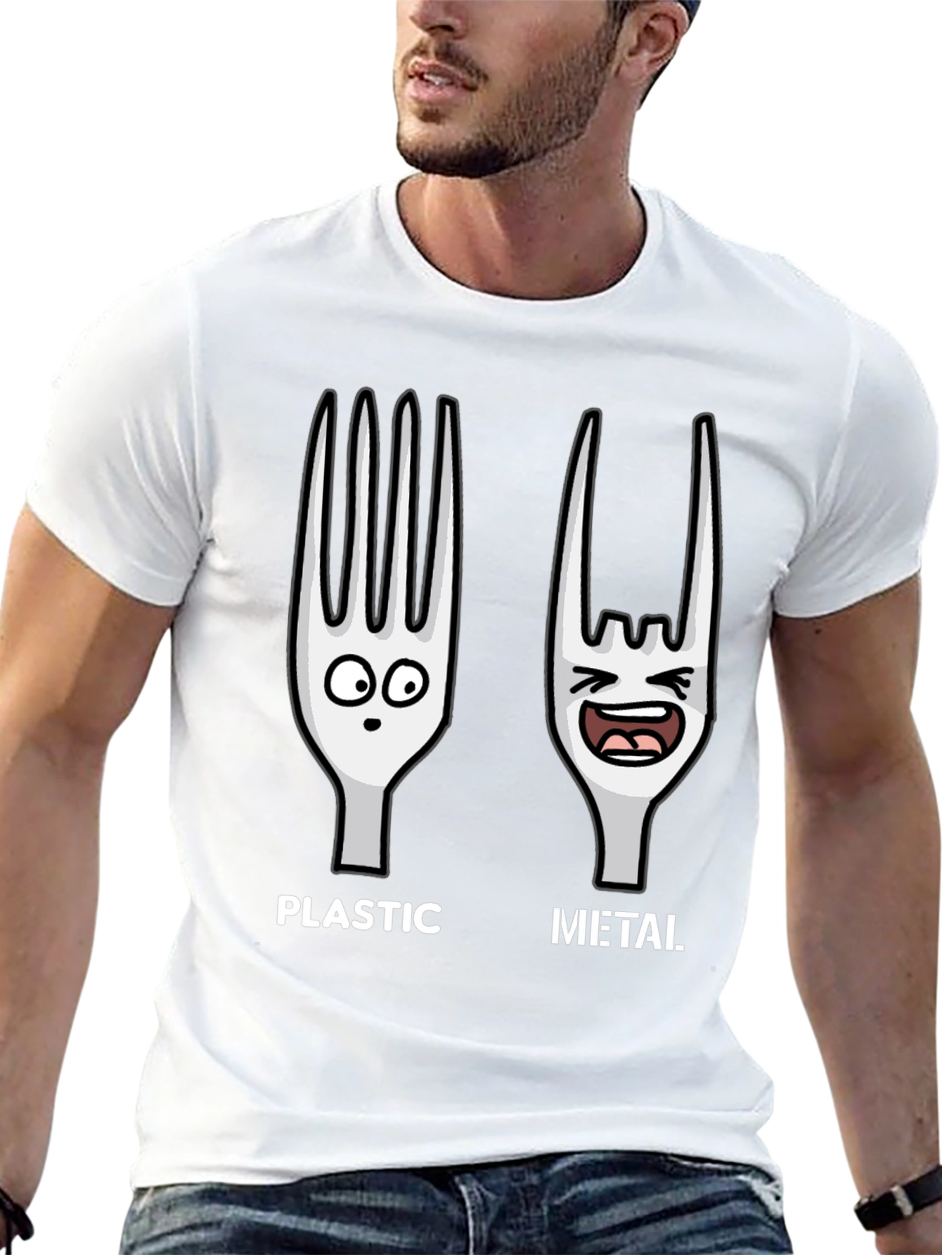 Plastic vs. Metal Graphic T-Shirt