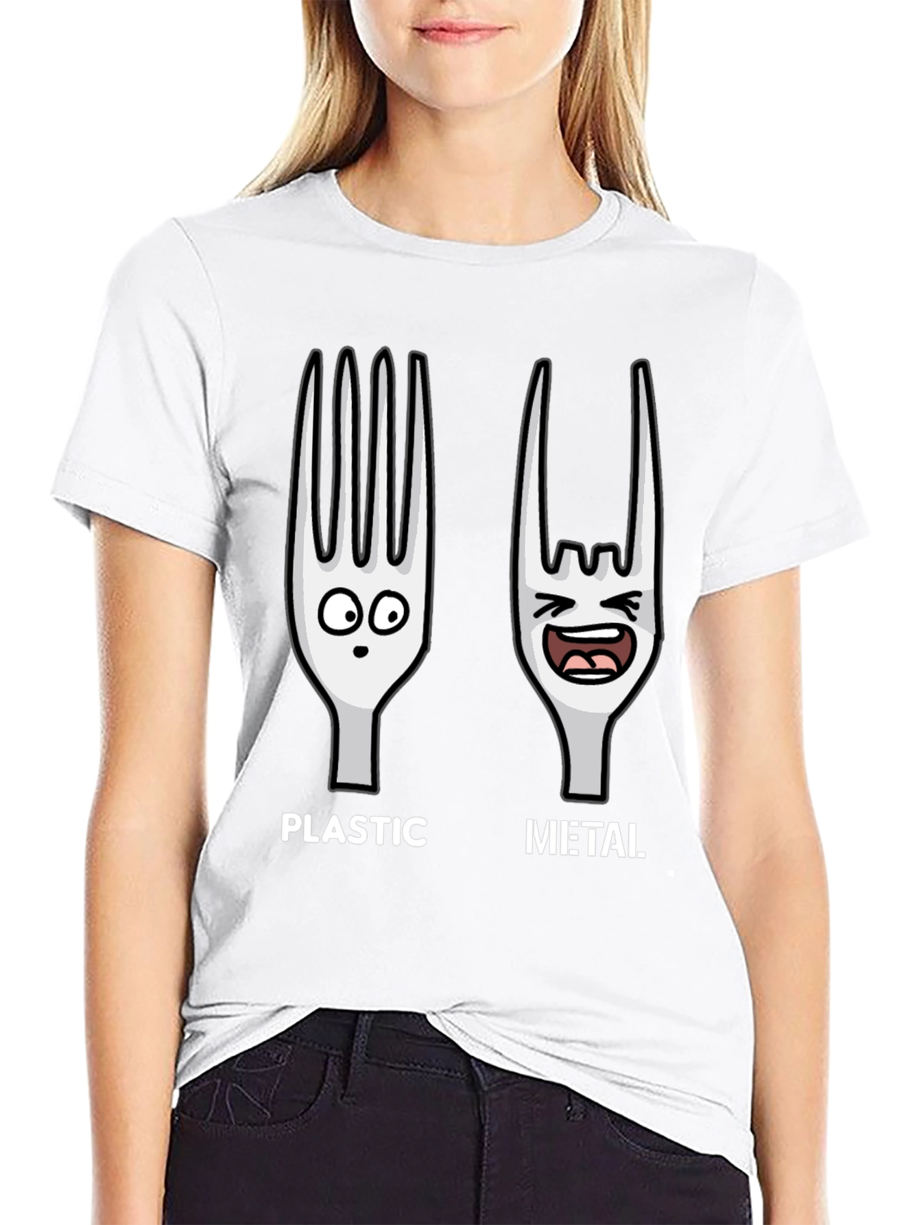 Plastic vs. Metal Graphic T-Shirt