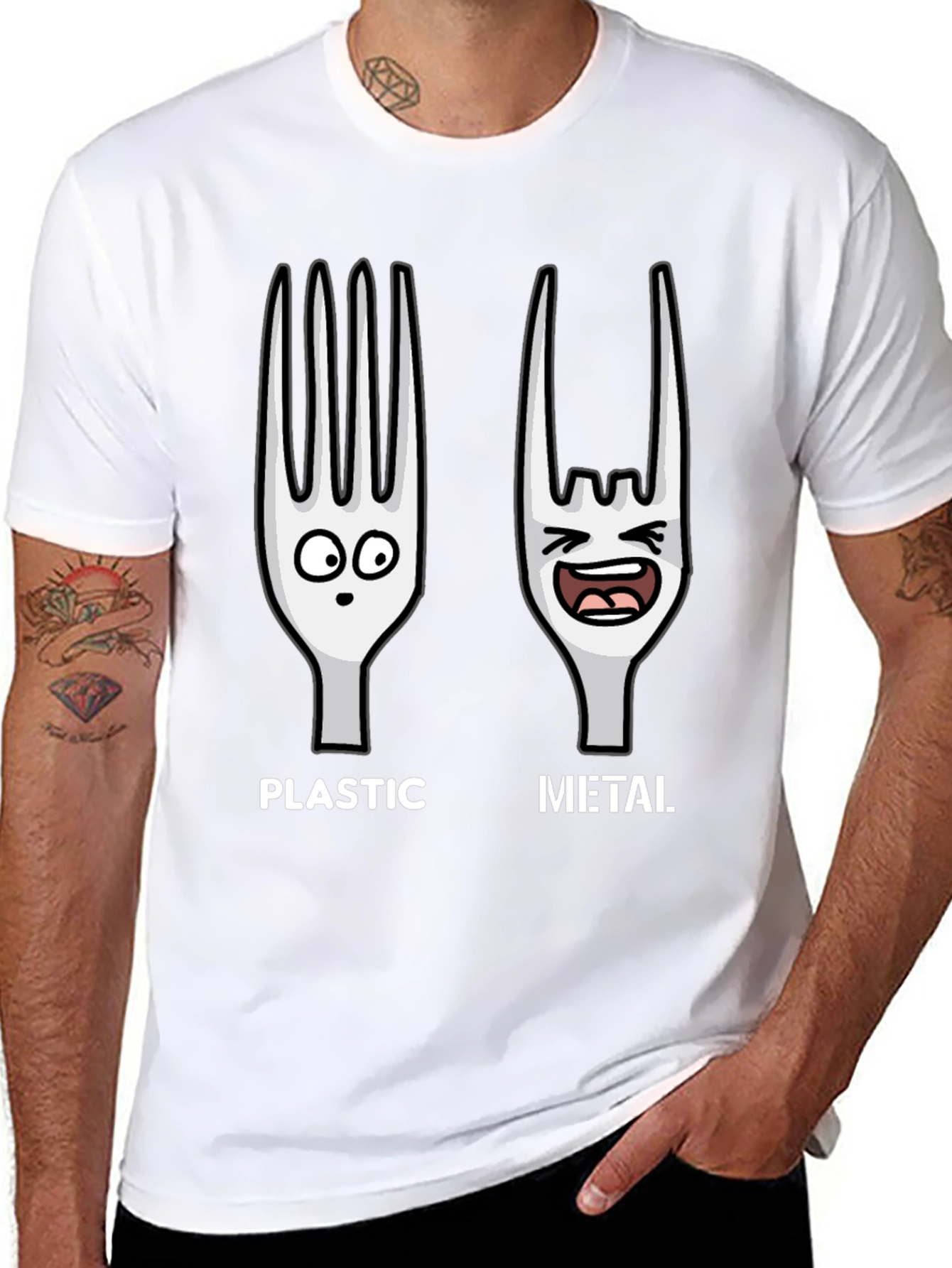 Plastic vs. Metal Graphic T-Shirt