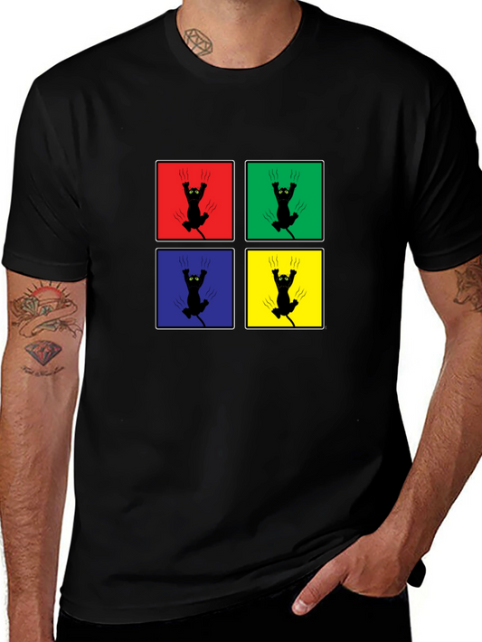 Clawing Cat Graphic Tee - Pop Art Black Shirt