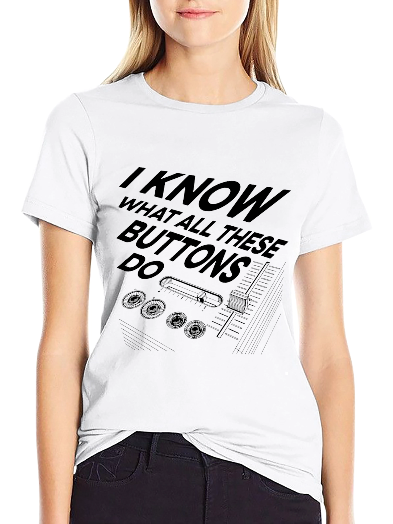 I Know What All These Buttons Do Black T-Shirt