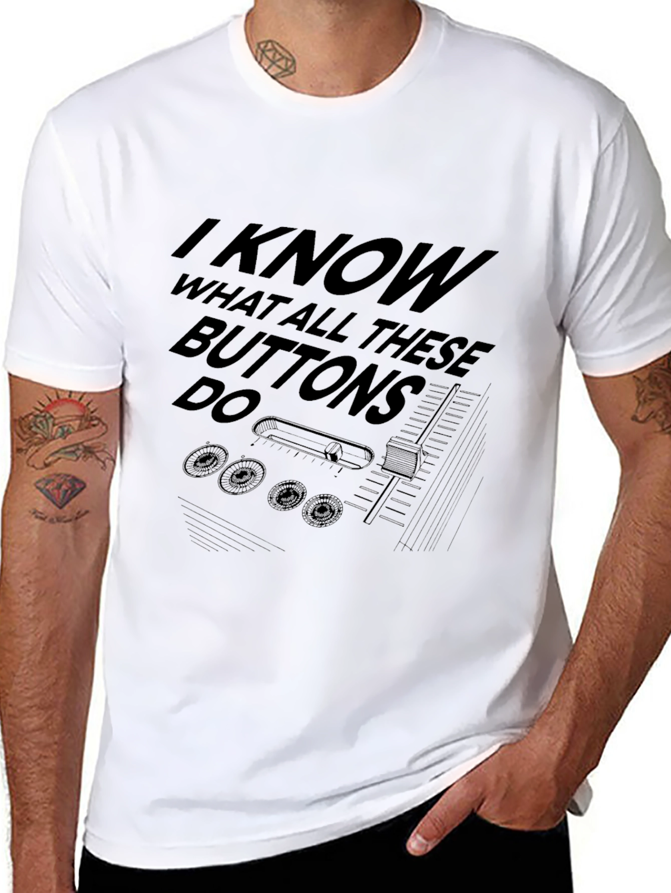 I Know What All These Buttons Do Black T-Shirt