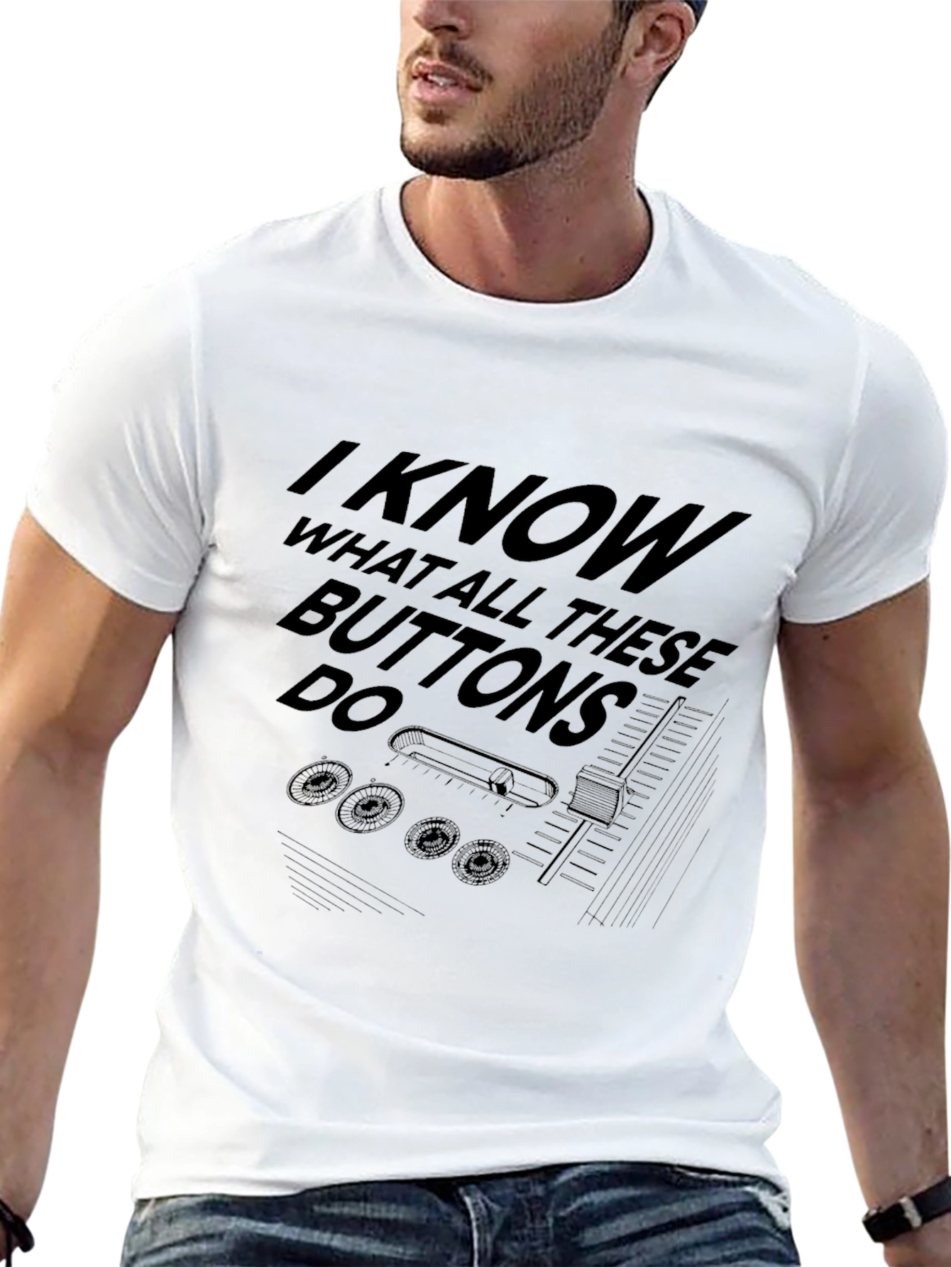 I Know What All These Buttons Do Black T-Shirt