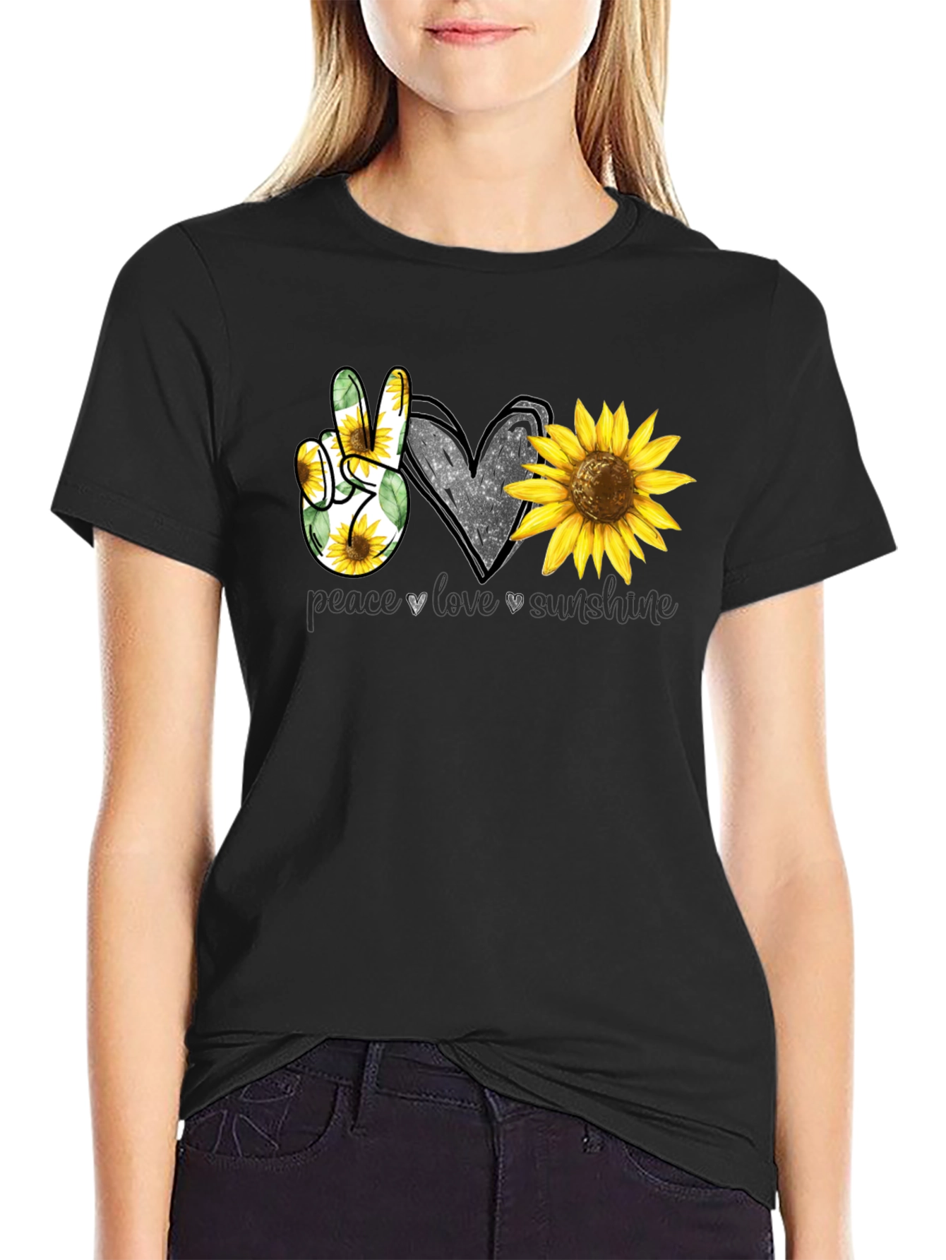 Peace Love Sunshine Sunflower Graphic Tee
