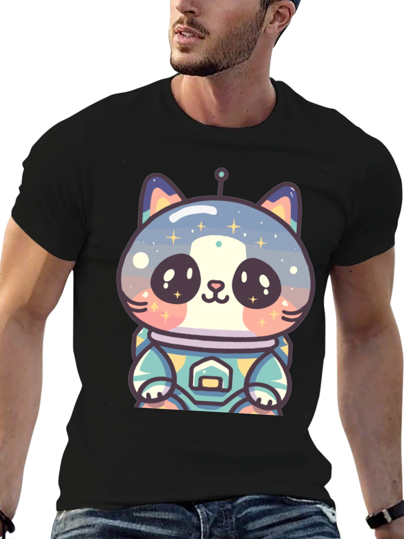 Astronaut Cat T-Shirt - Black Unique Design