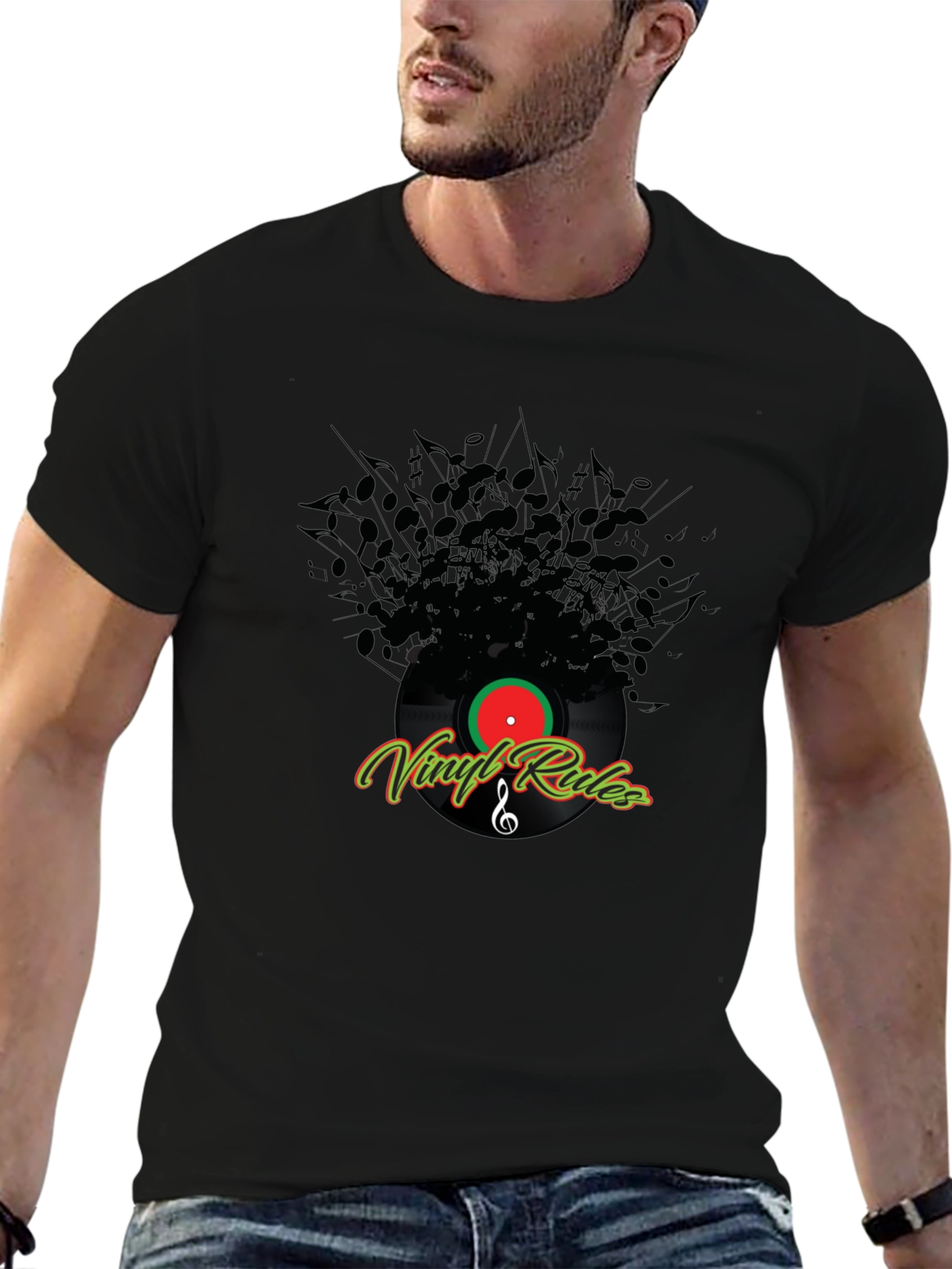 Vinyl Rules Black T-Shirt - Music Lover Tee