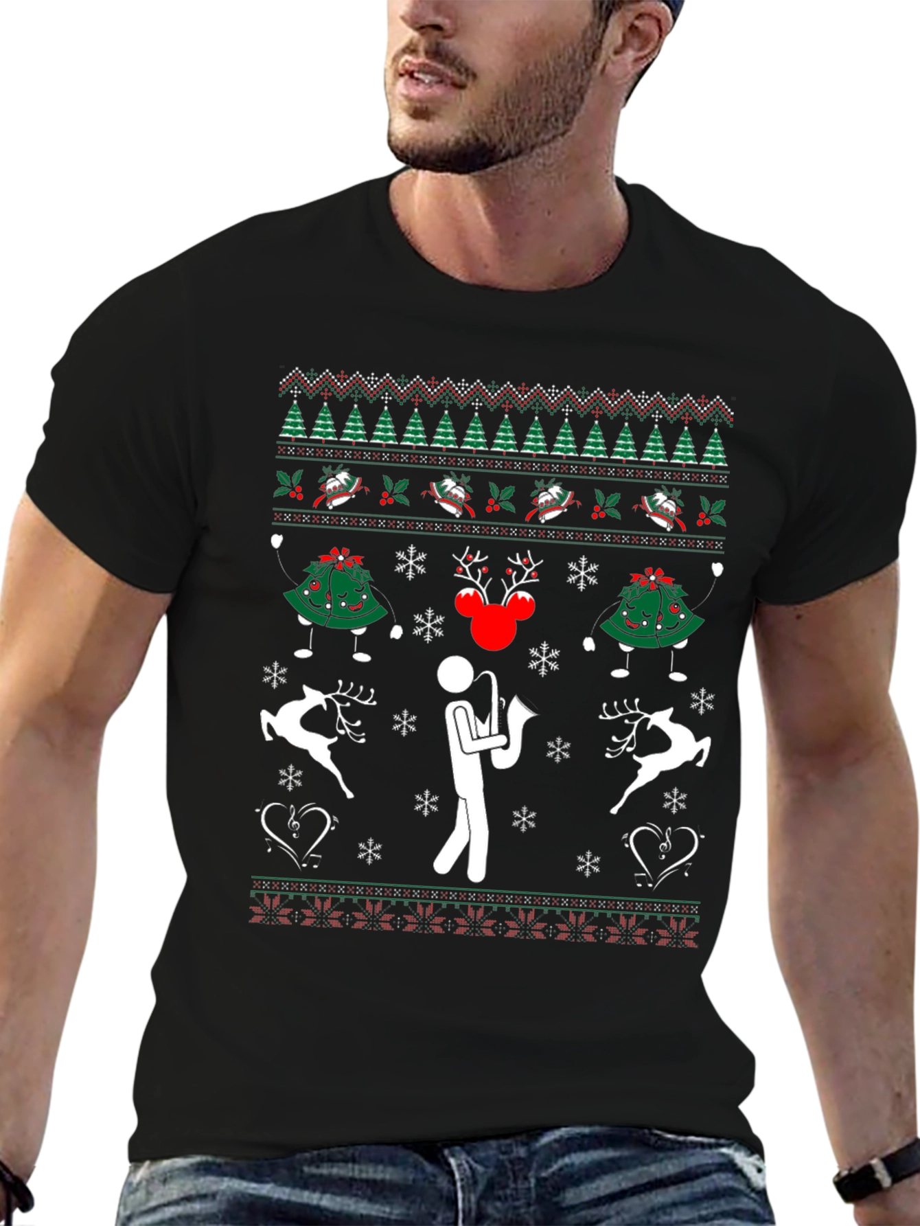 Ugly Christmas Sweater Saxophone T-Shirt