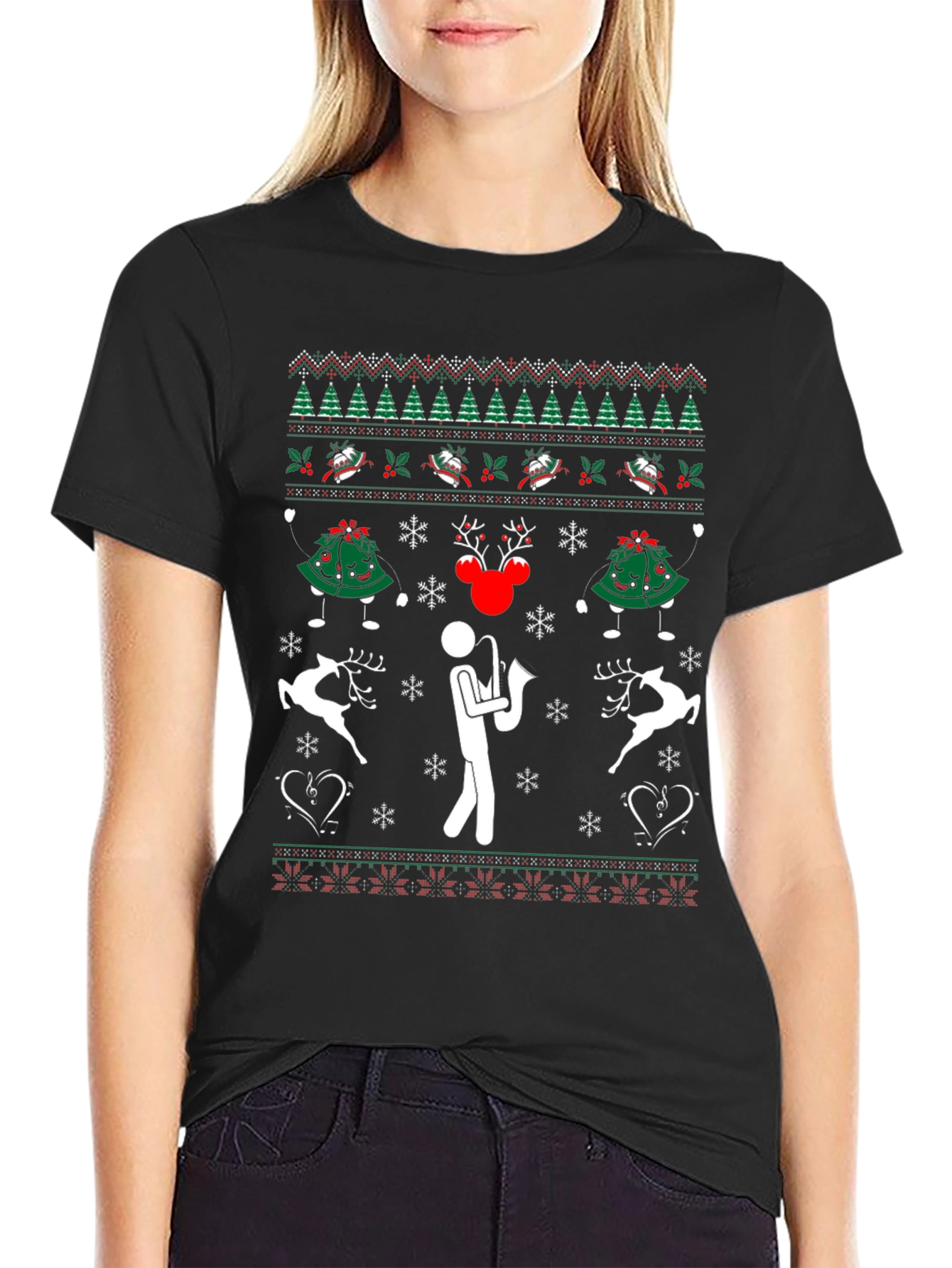 Ugly Christmas Sweater Saxophone T-Shirt