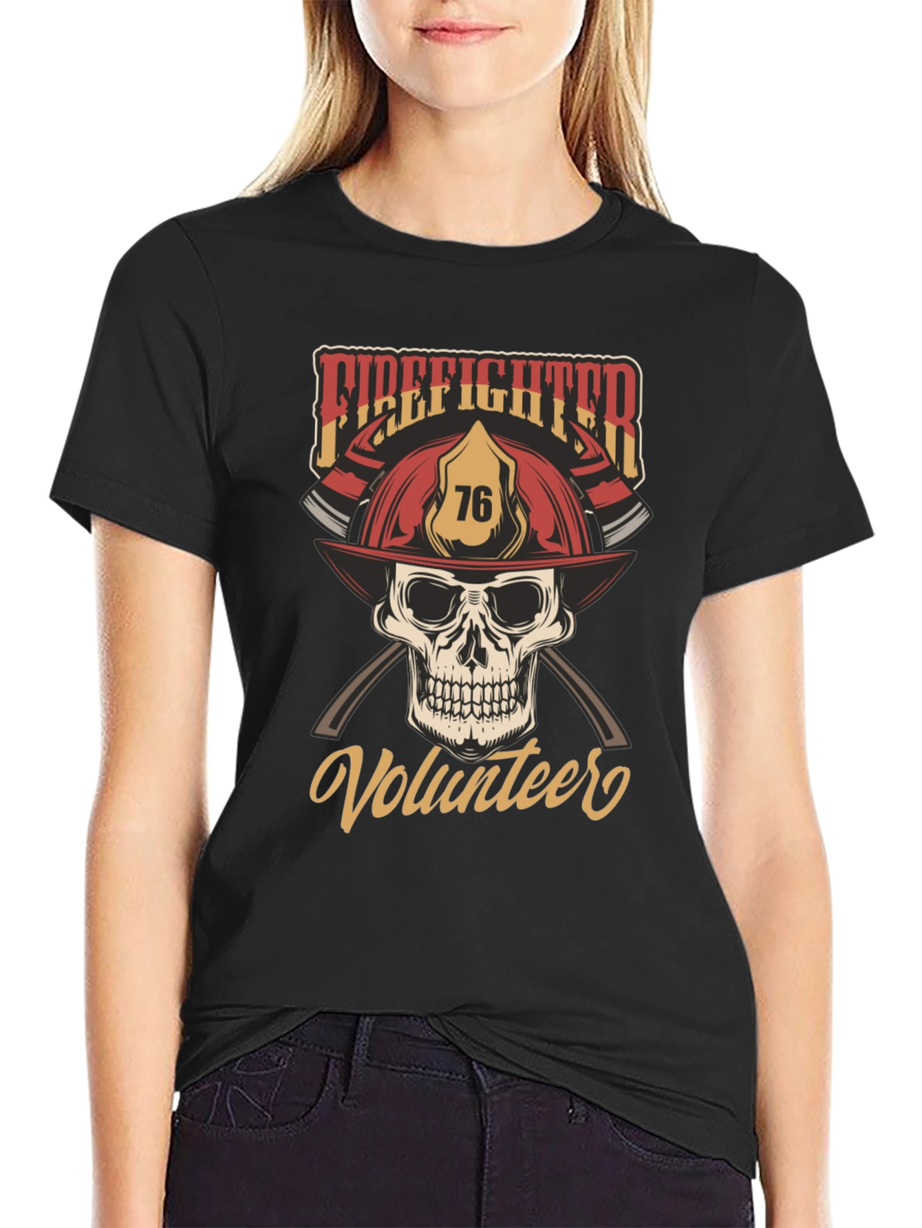 Firefighter Volunteer Skull T-Shirt