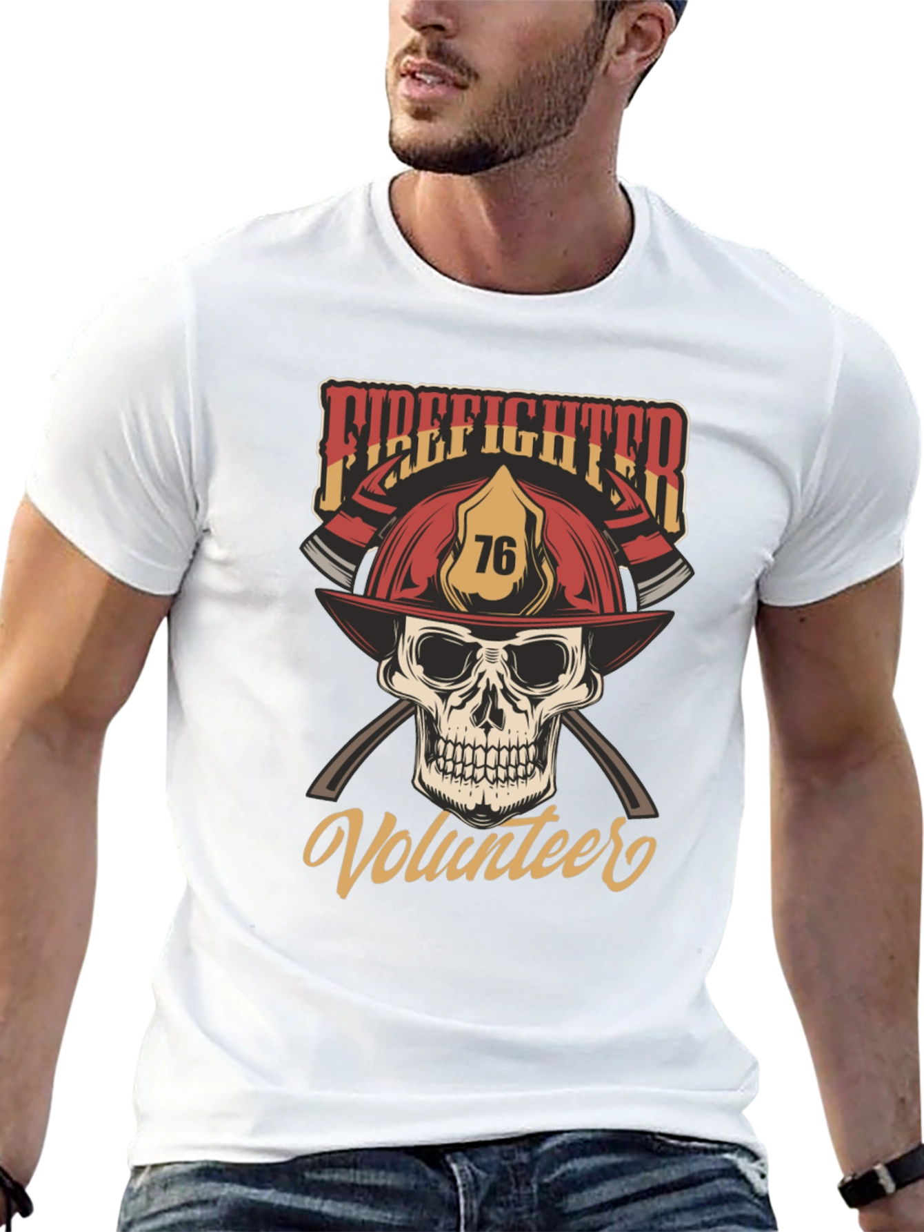 Firefighter Volunteer Skull T-Shirt