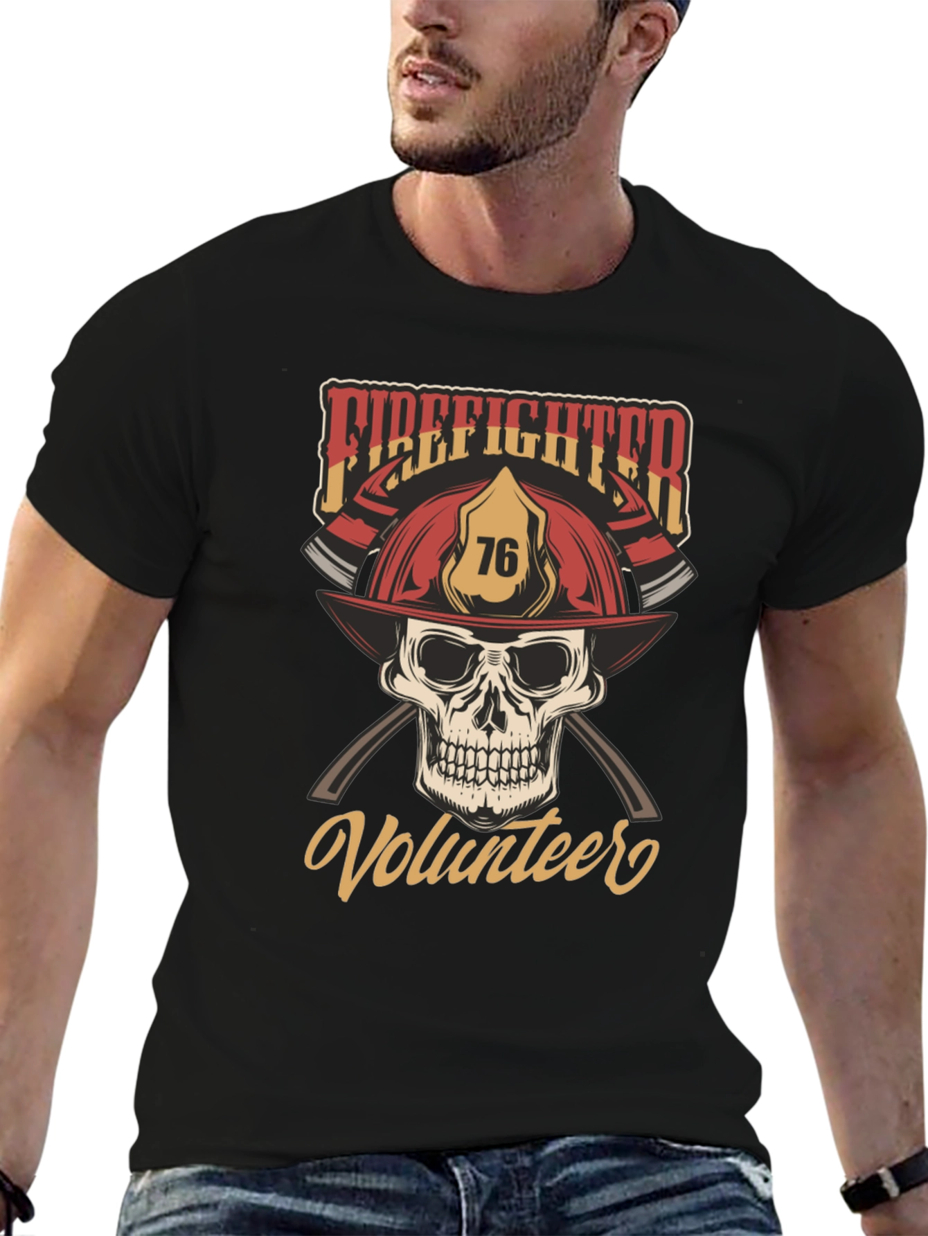Firefighter Volunteer Skull T-Shirt