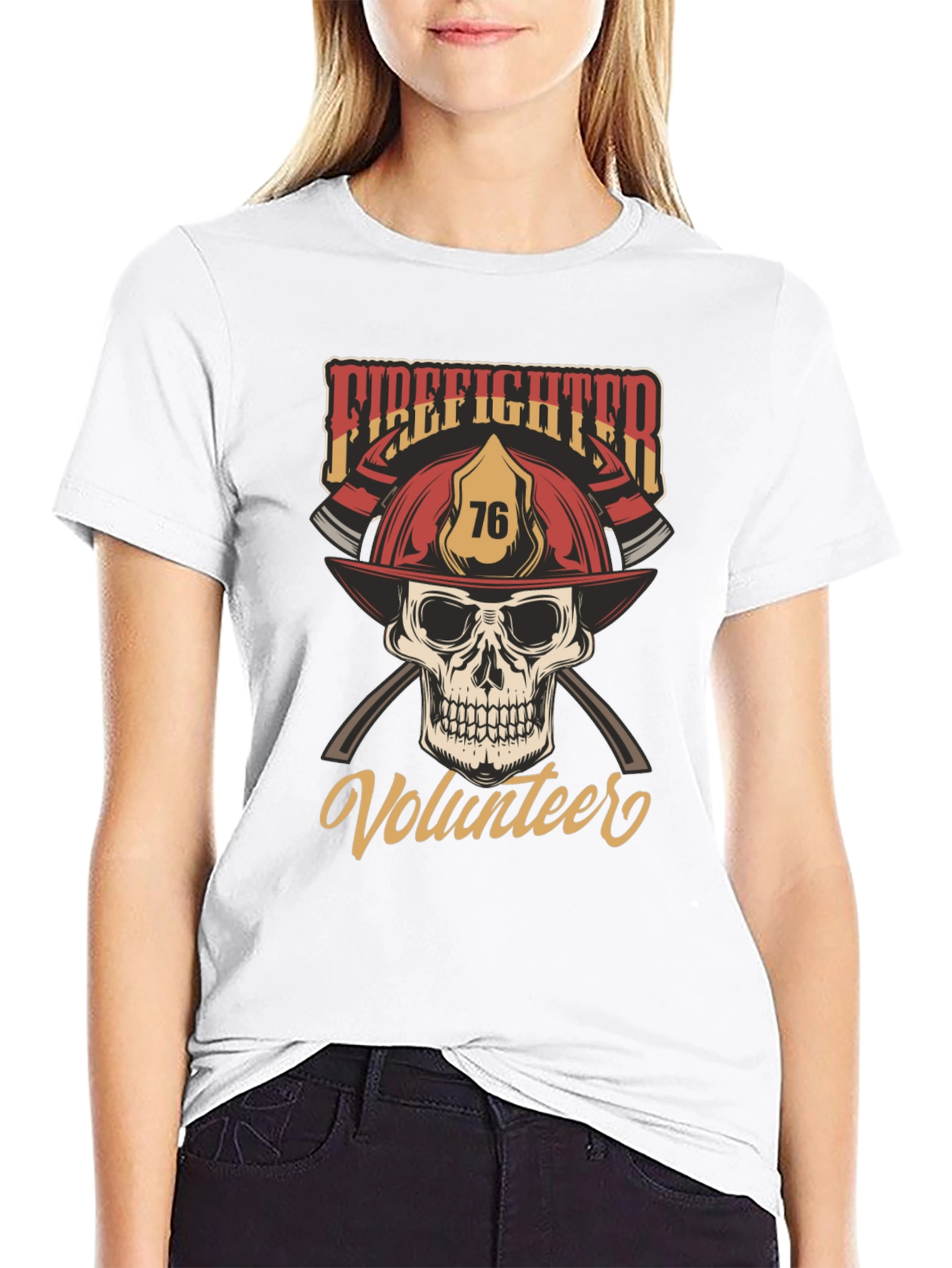 Firefighter Volunteer Skull T-Shirt