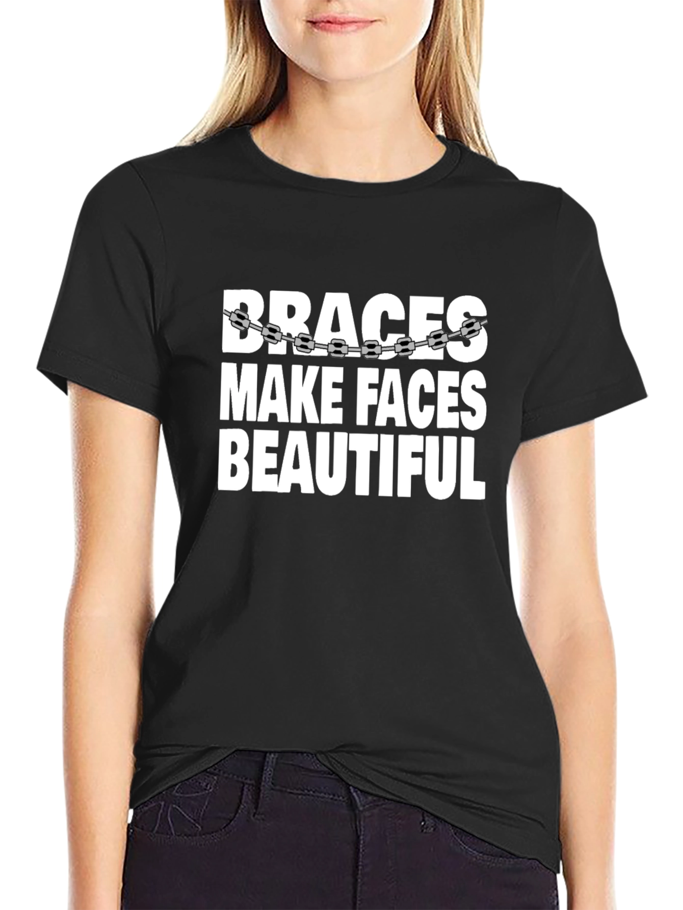 Braces Make Faces Beautiful Black Graphic Tee