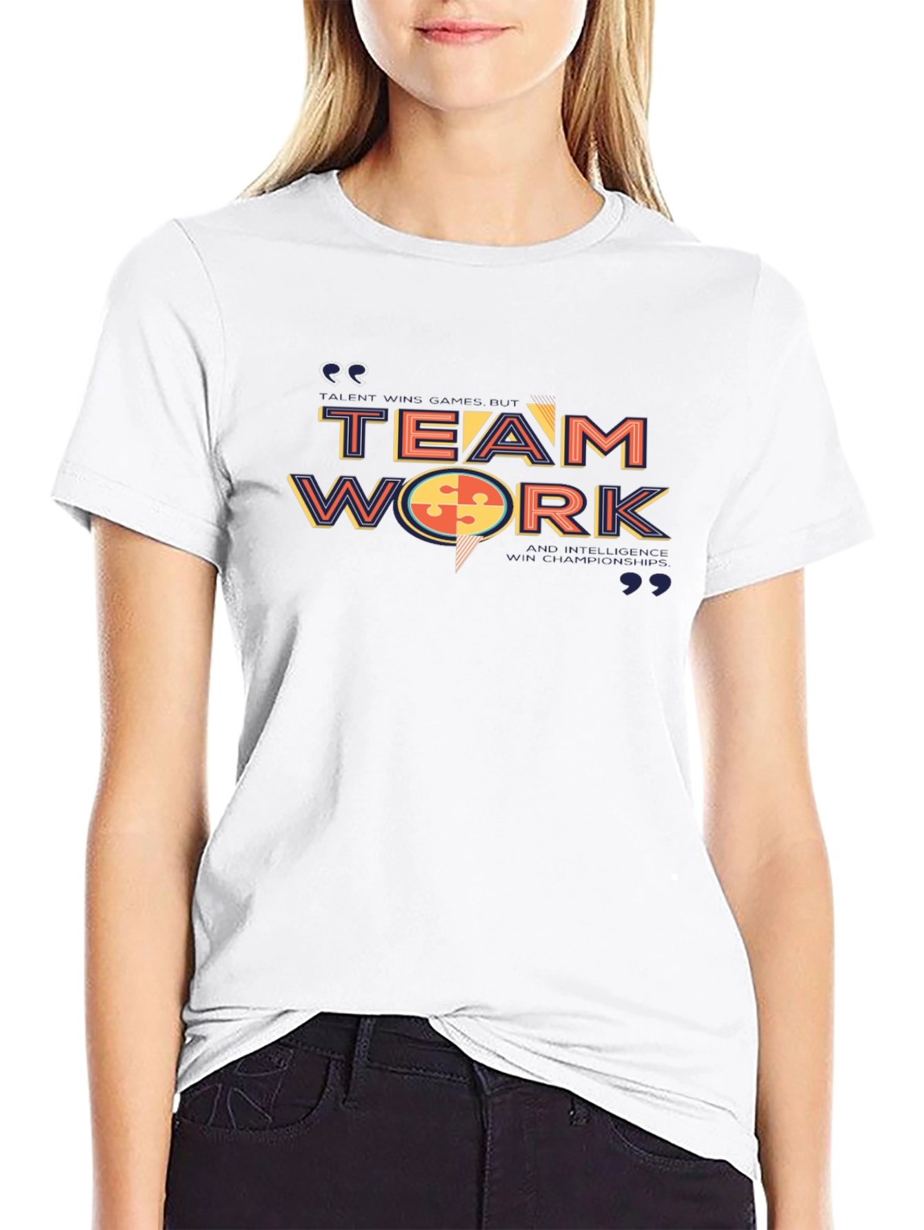 Teamwork Graphic T-Shirt - Stylish Crew Neck Tee
