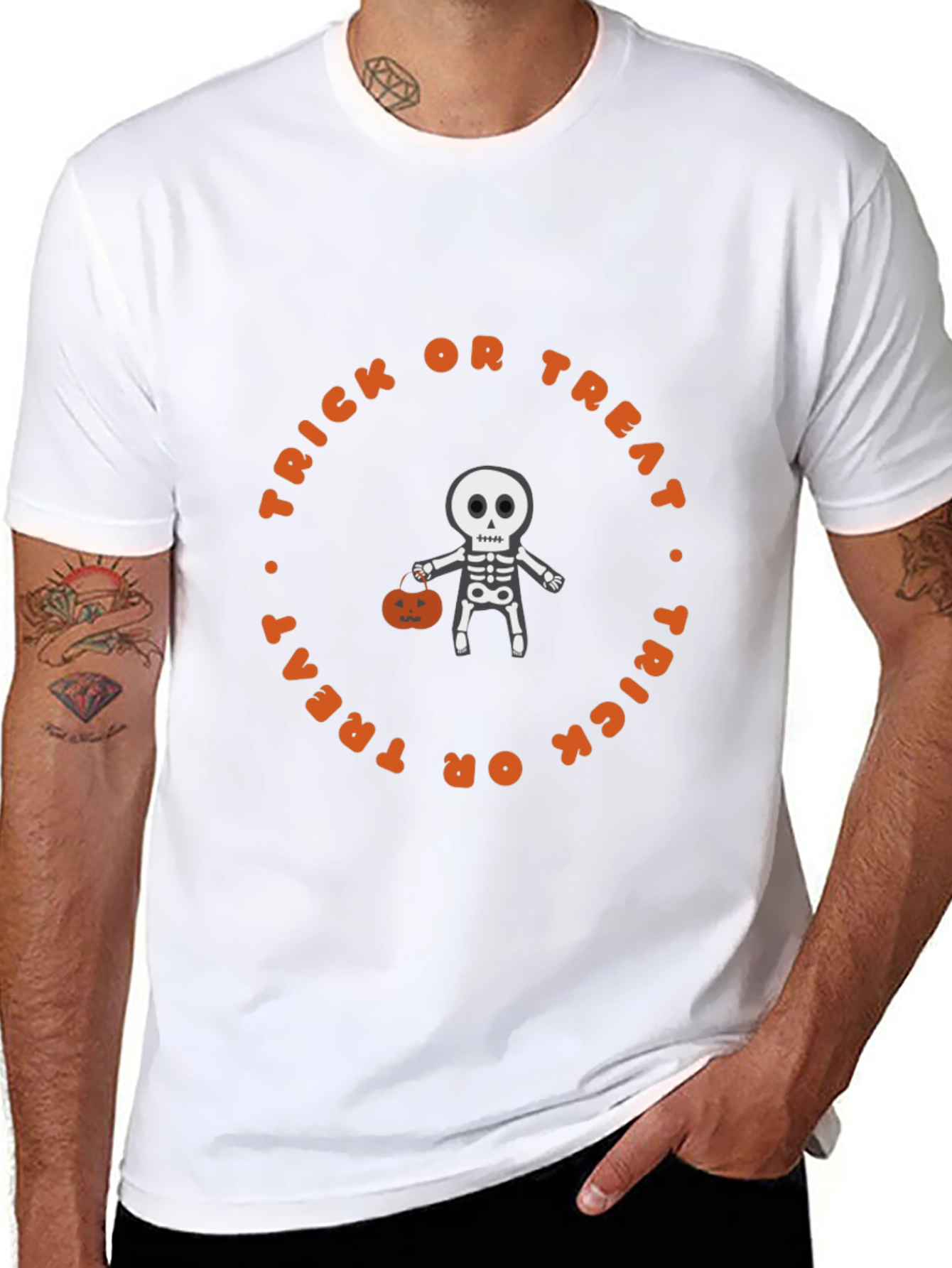 Halloween Skeleton Trick or Treat Graphic Tee