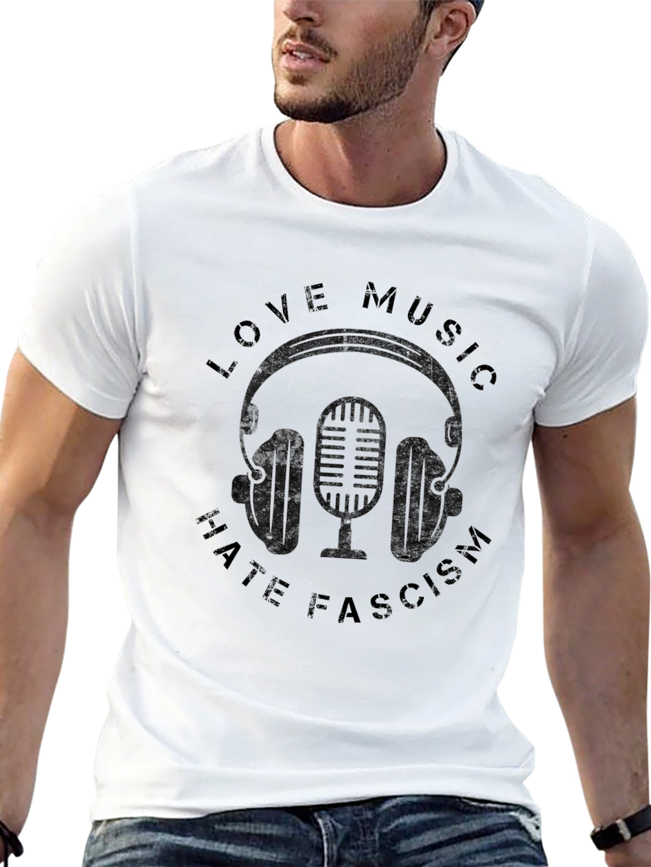 Love Music Hate Fascism Graphic T-Shirt