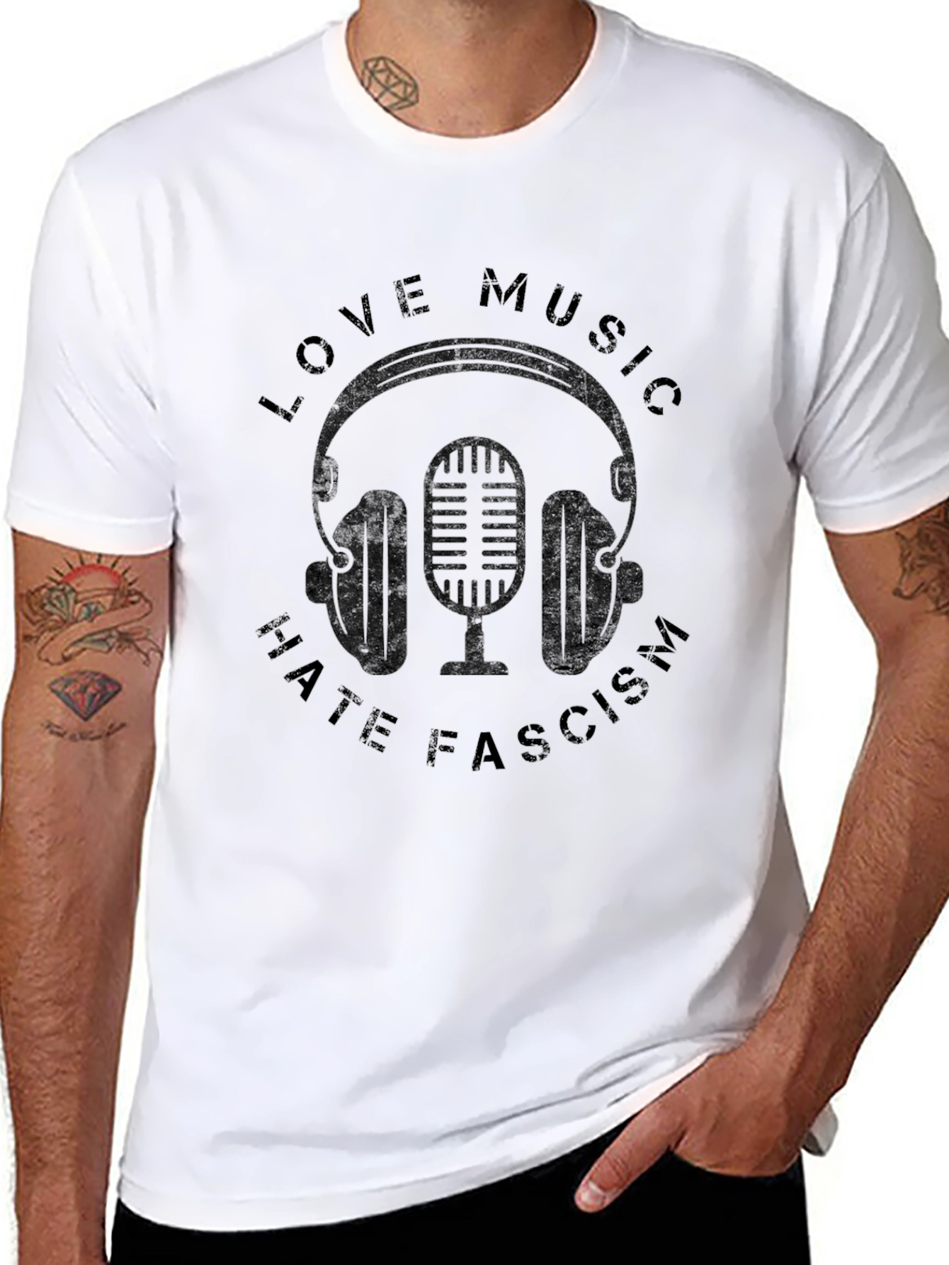 Love Music Hate Fascism Graphic T-Shirt
