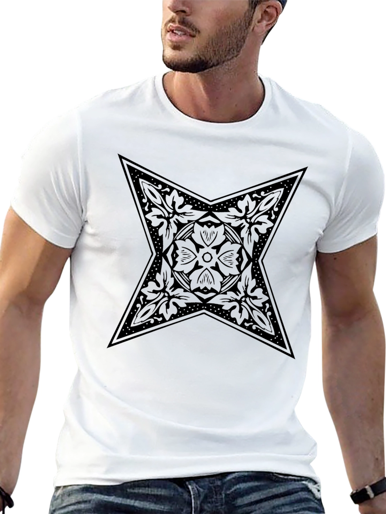 Black Star Floral Graphic Tee - Modern Style