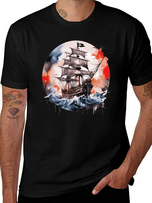 Pirate Ship T-Shirt: Watercolor Nautical Tee