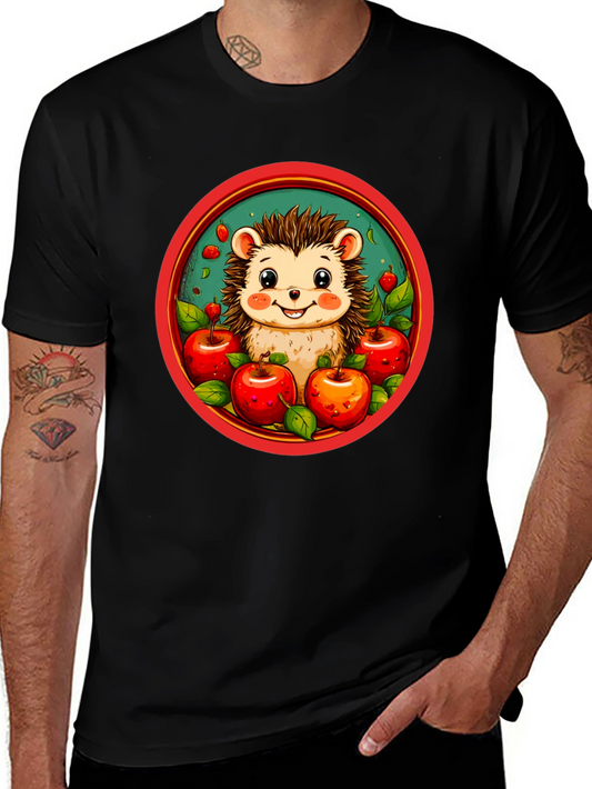 Hedgehog & Apples Graphic Tee - Cute Cartoon T-Shirt