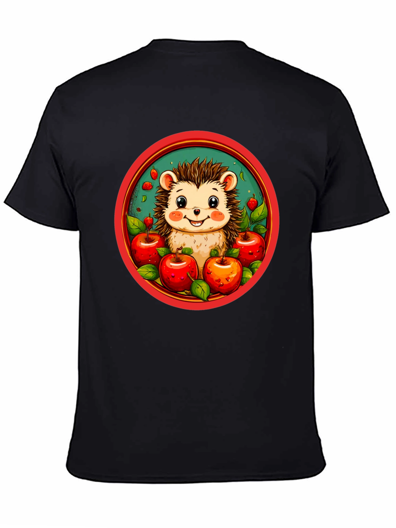 Hedgehog & Apples Graphic Tee - Cute Cartoon T-Shirt