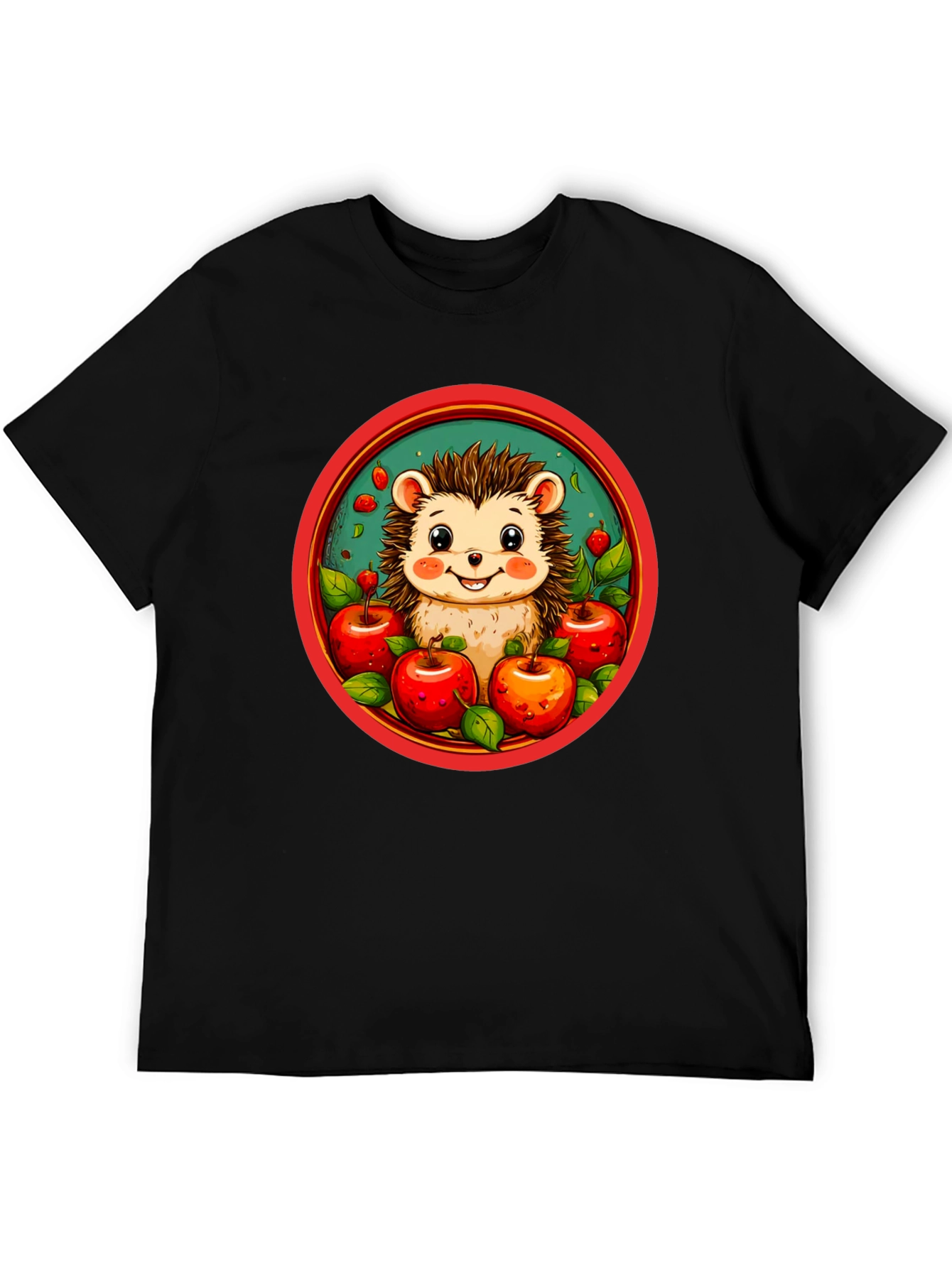 Hedgehog & Apples Graphic Tee - Cute Cartoon T-Shirt