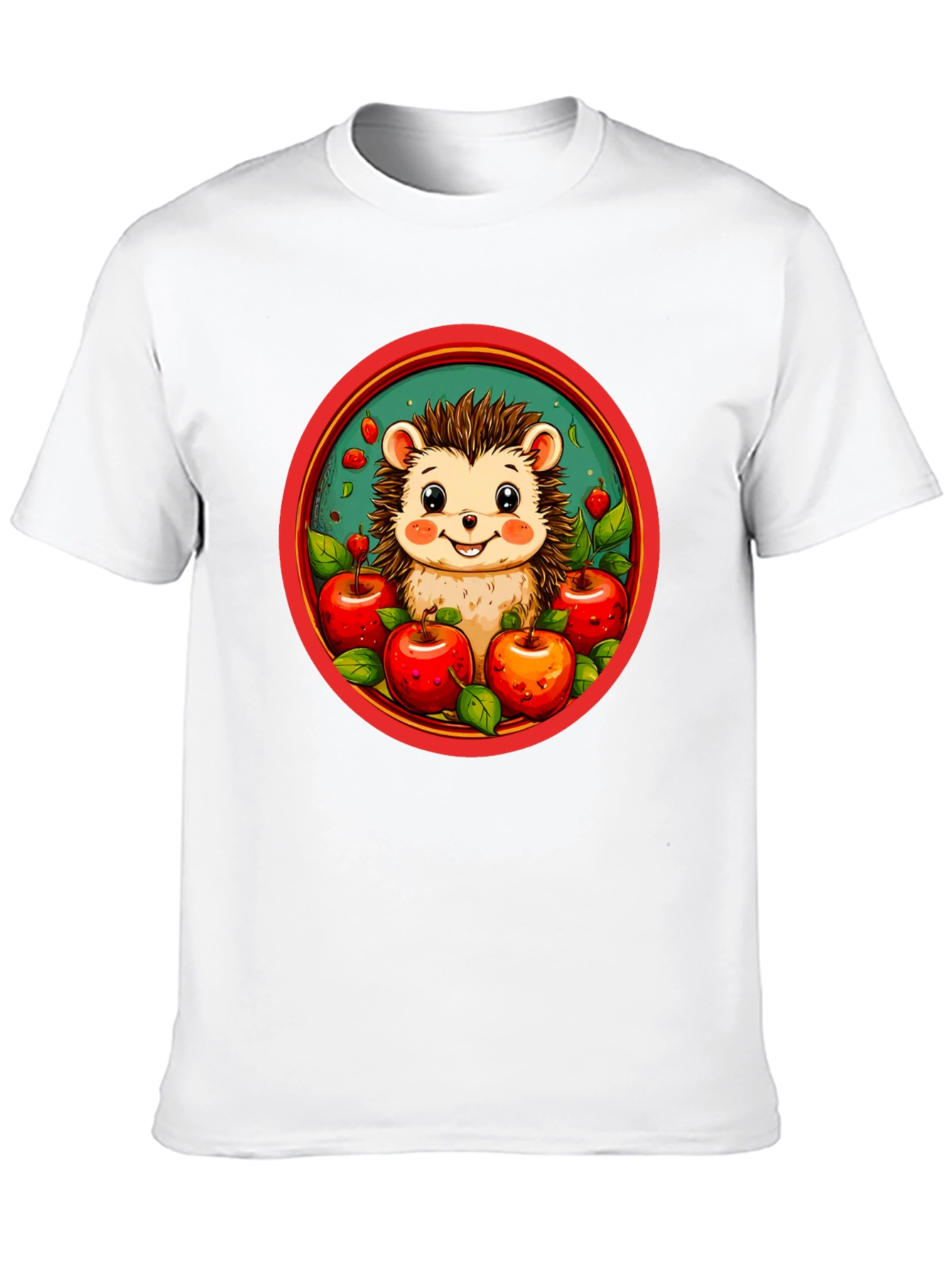 Hedgehog & Apples Graphic Tee - Cute Cartoon T-Shirt