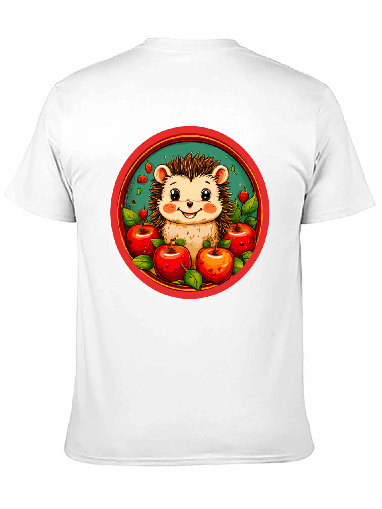 Hedgehog & Apples Graphic Tee - Cute Cartoon T-Shirt