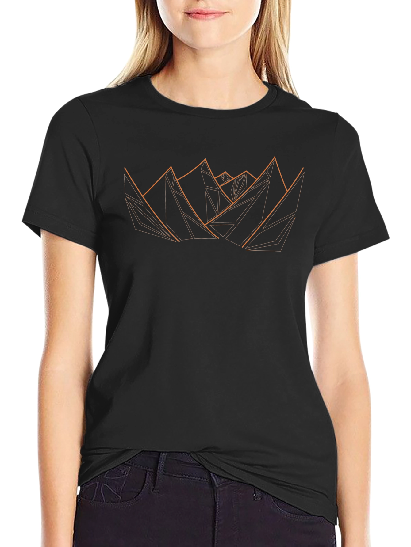 Geometric Mountain Graphic Tee - Modern Design Black