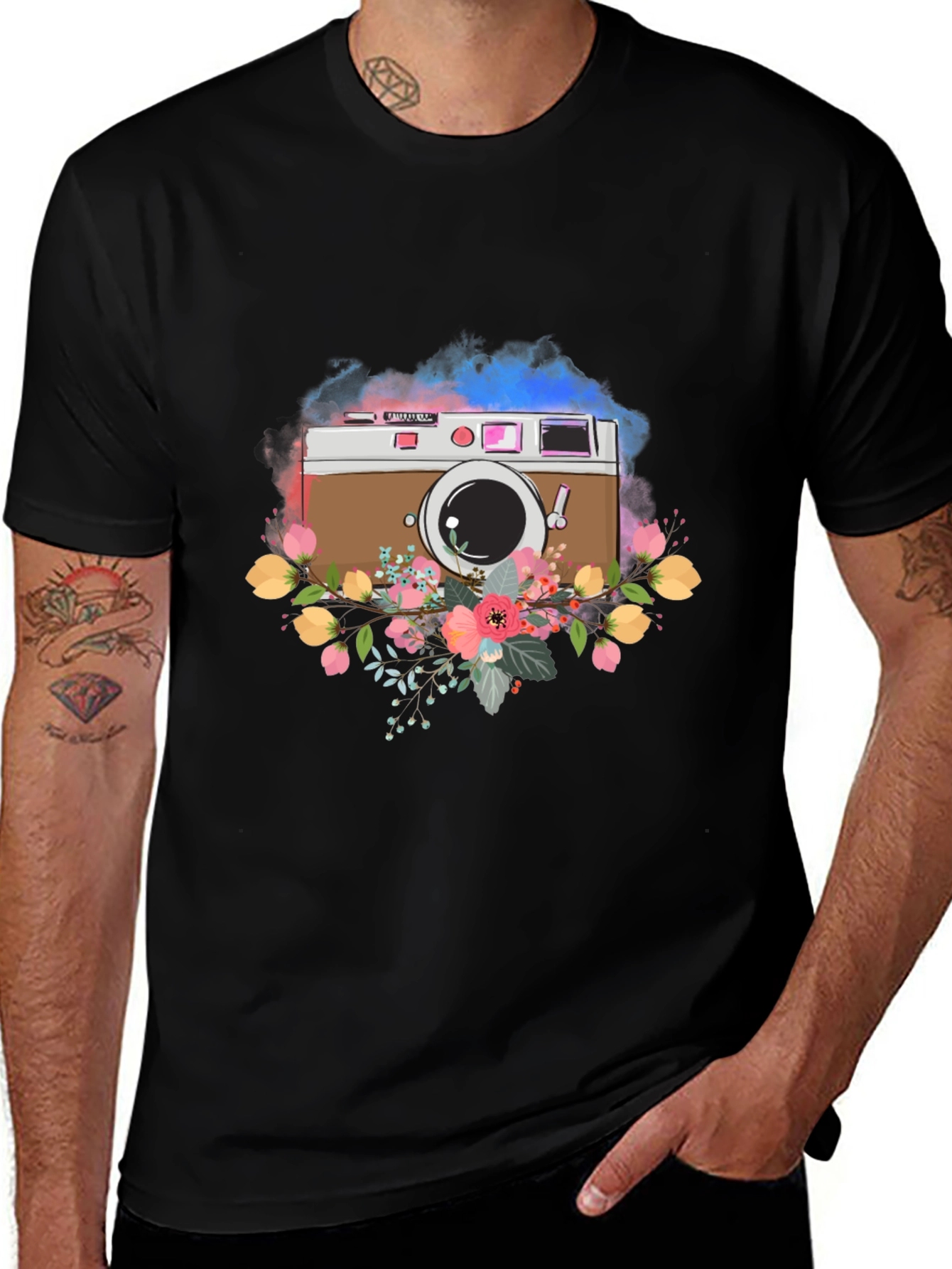 Floral Camera Graphic Tee - Stylish & Unique