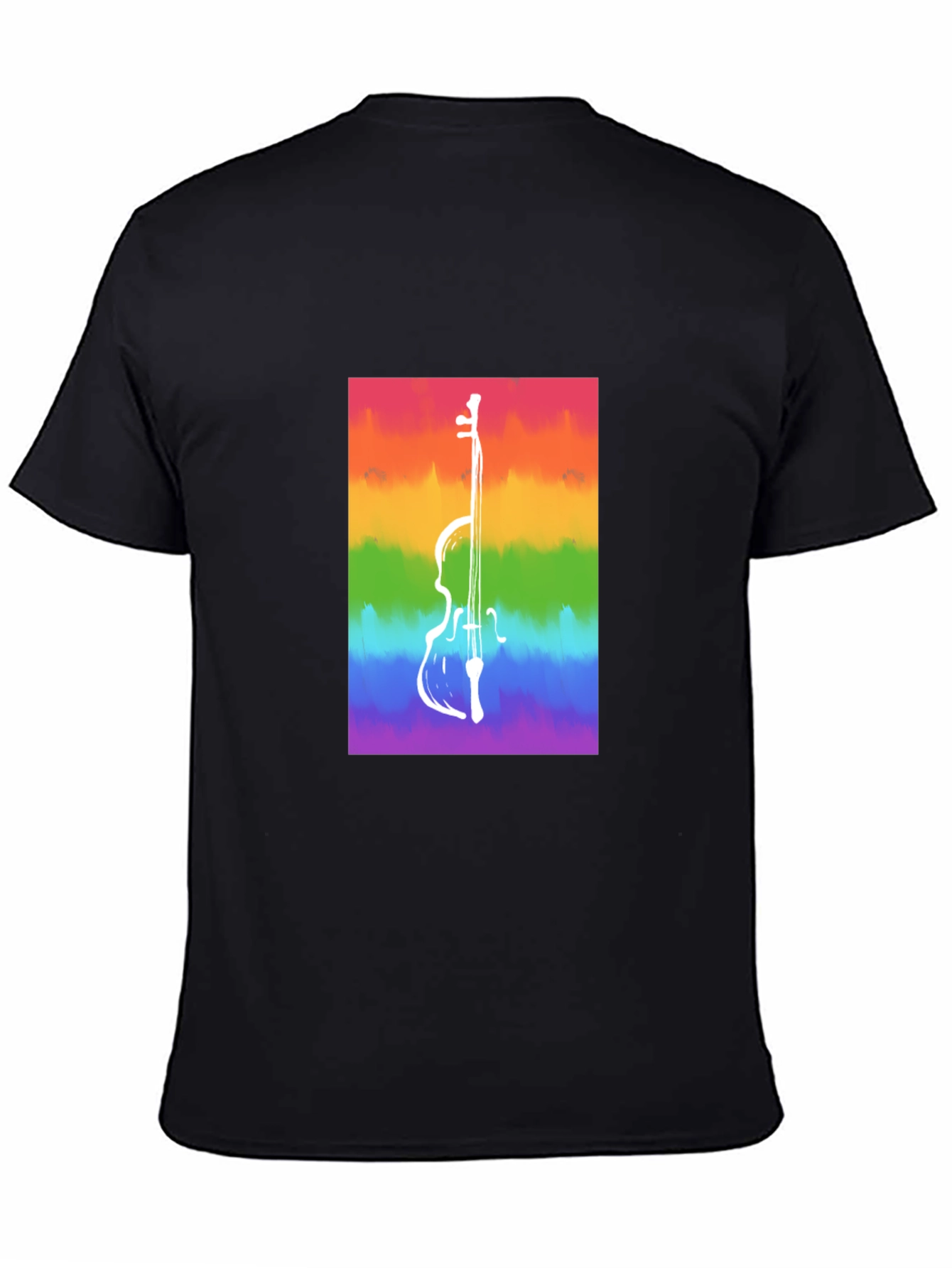 Rainbow Cello Graphic Tee - Black Cotton Casual Shirt