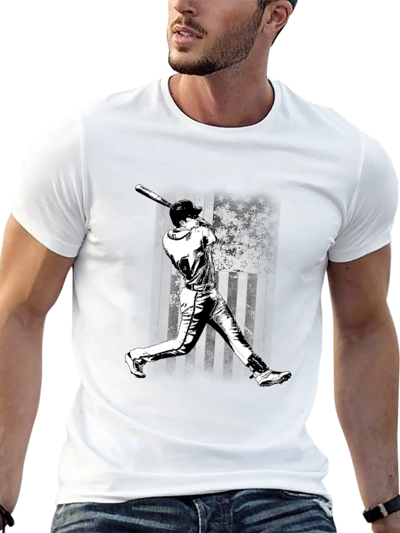Baseball Flag Graphic Tee - Black Cotton T-Shirt