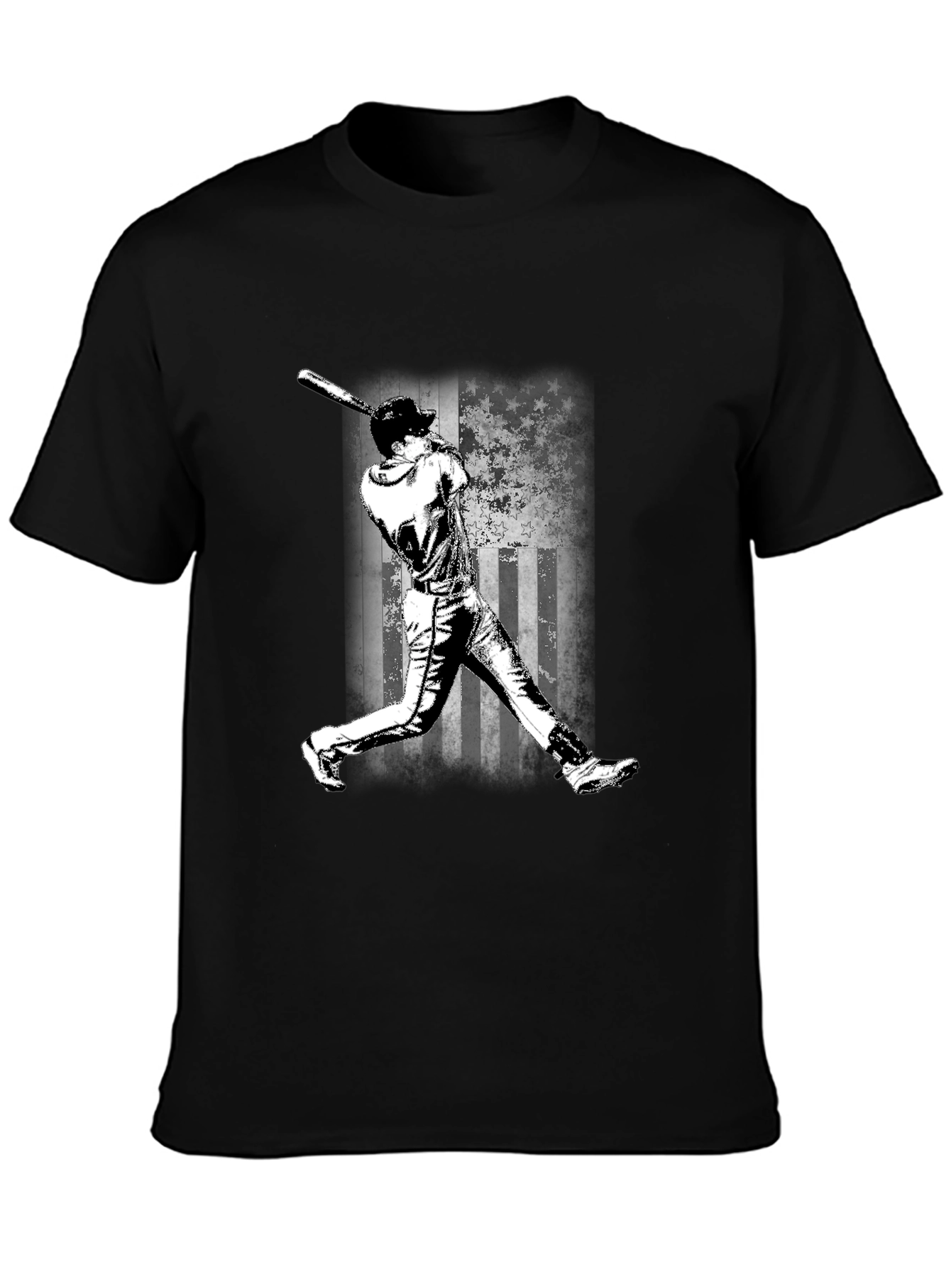 Baseball Flag Graphic Tee - Black Cotton T-Shirt