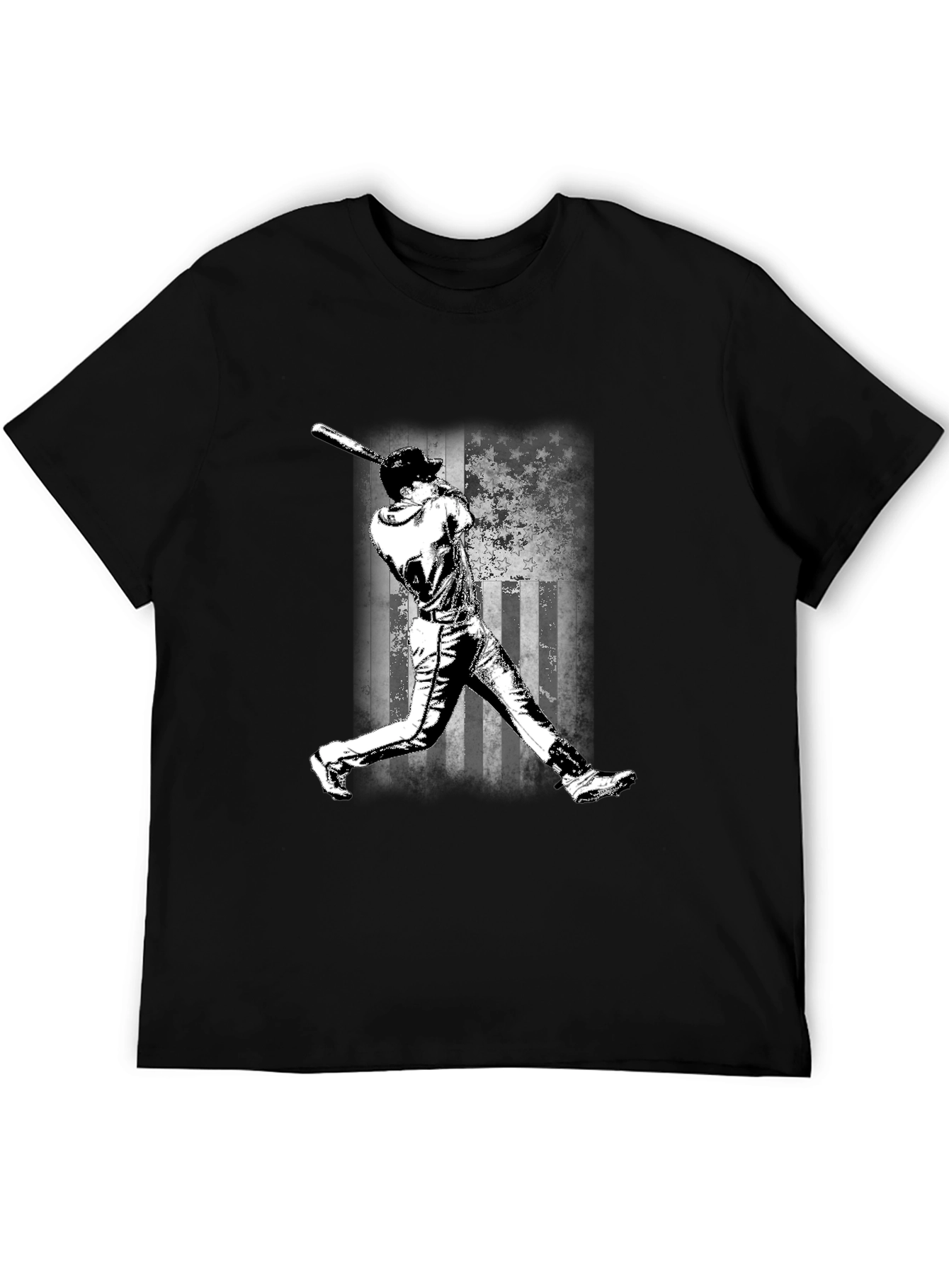 Baseball Flag Graphic Tee - Black Cotton T-Shirt