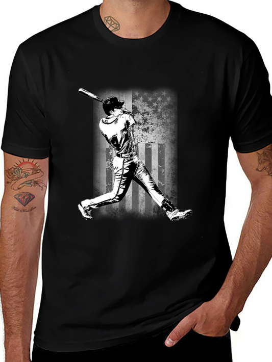 Baseball Flag Graphic Tee - Black Cotton T-Shirt