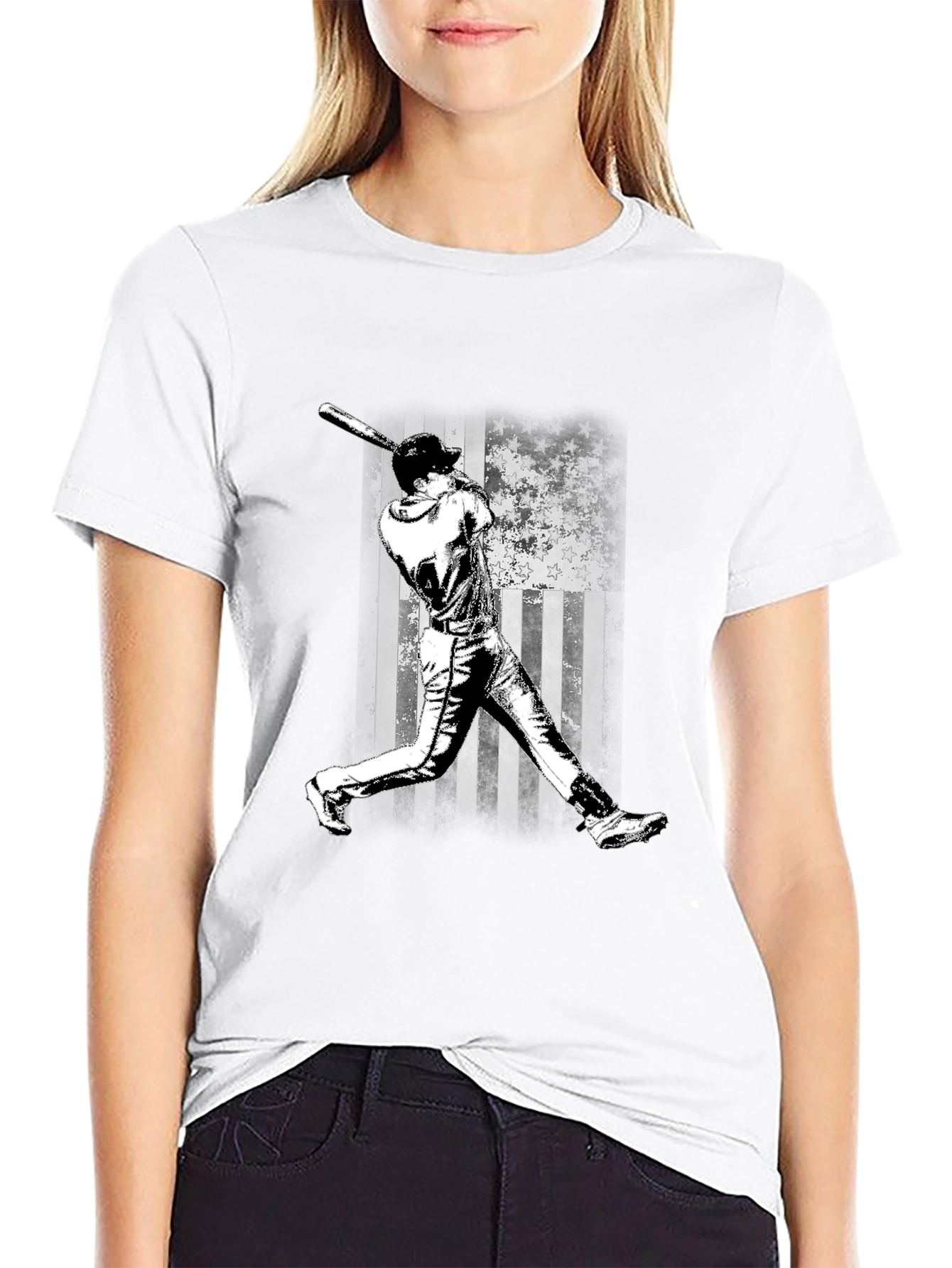 Baseball Flag Graphic Tee - Black Cotton T-Shirt