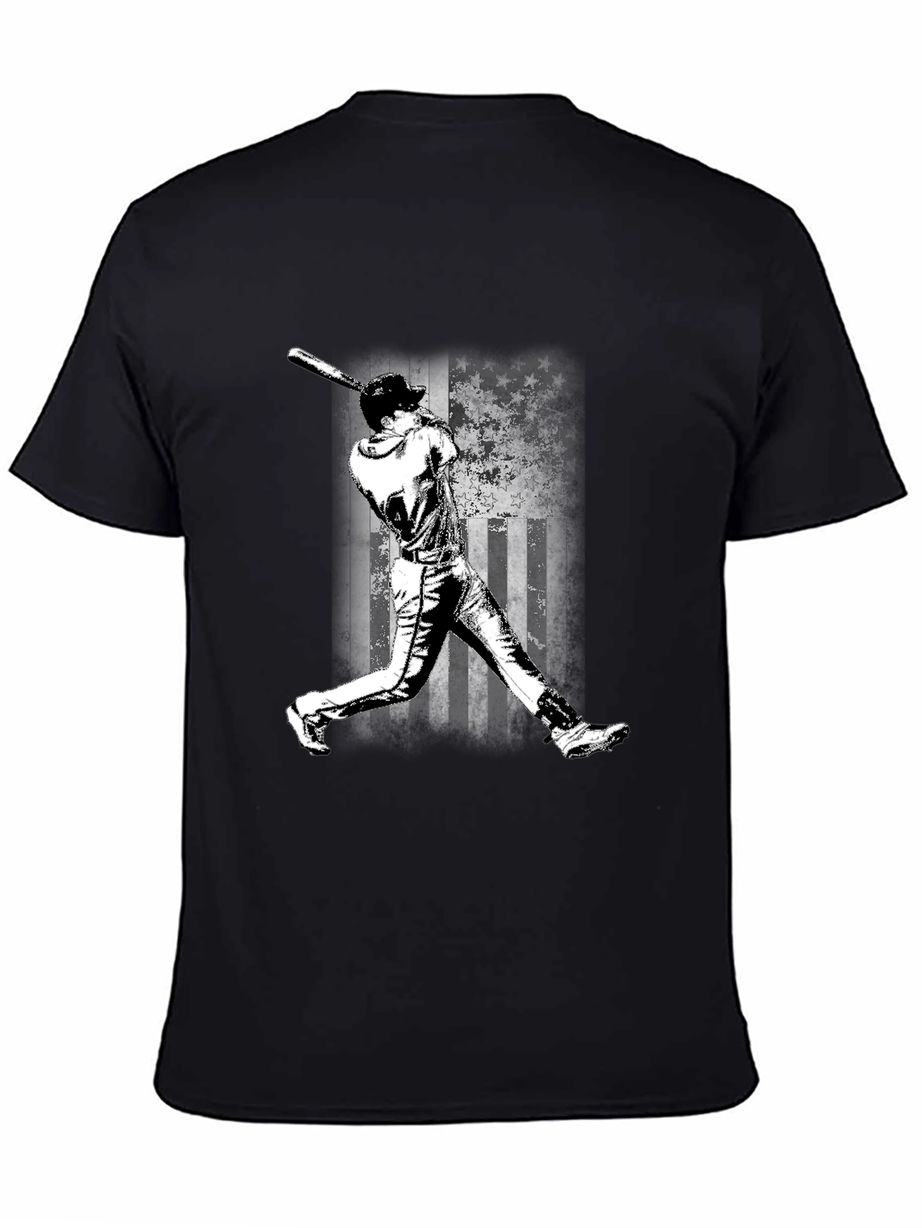 Baseball Flag Graphic Tee - Black Cotton T-Shirt