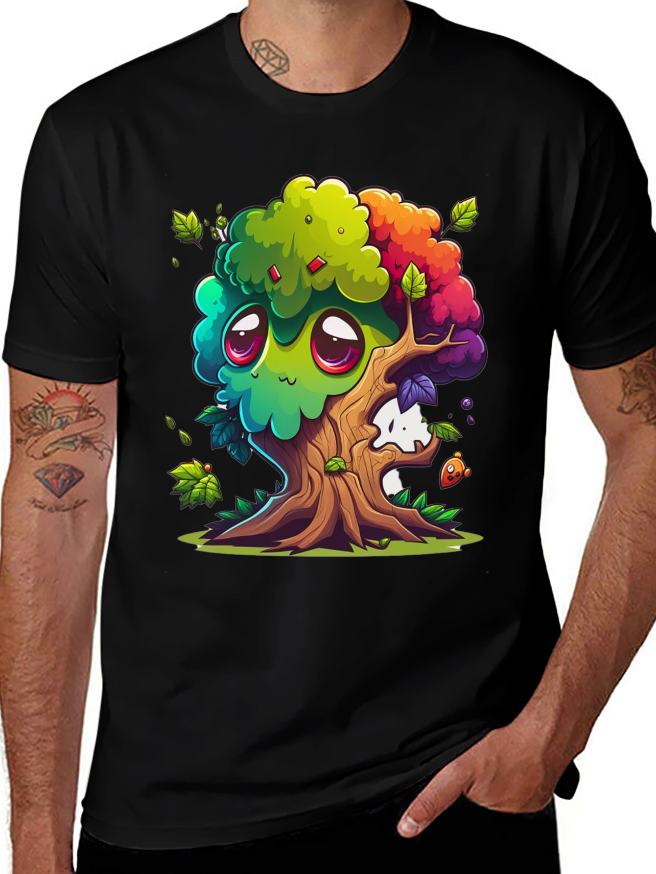 Cartoon Tree Graphic Tee - Whimsical Unisex T-Shirt