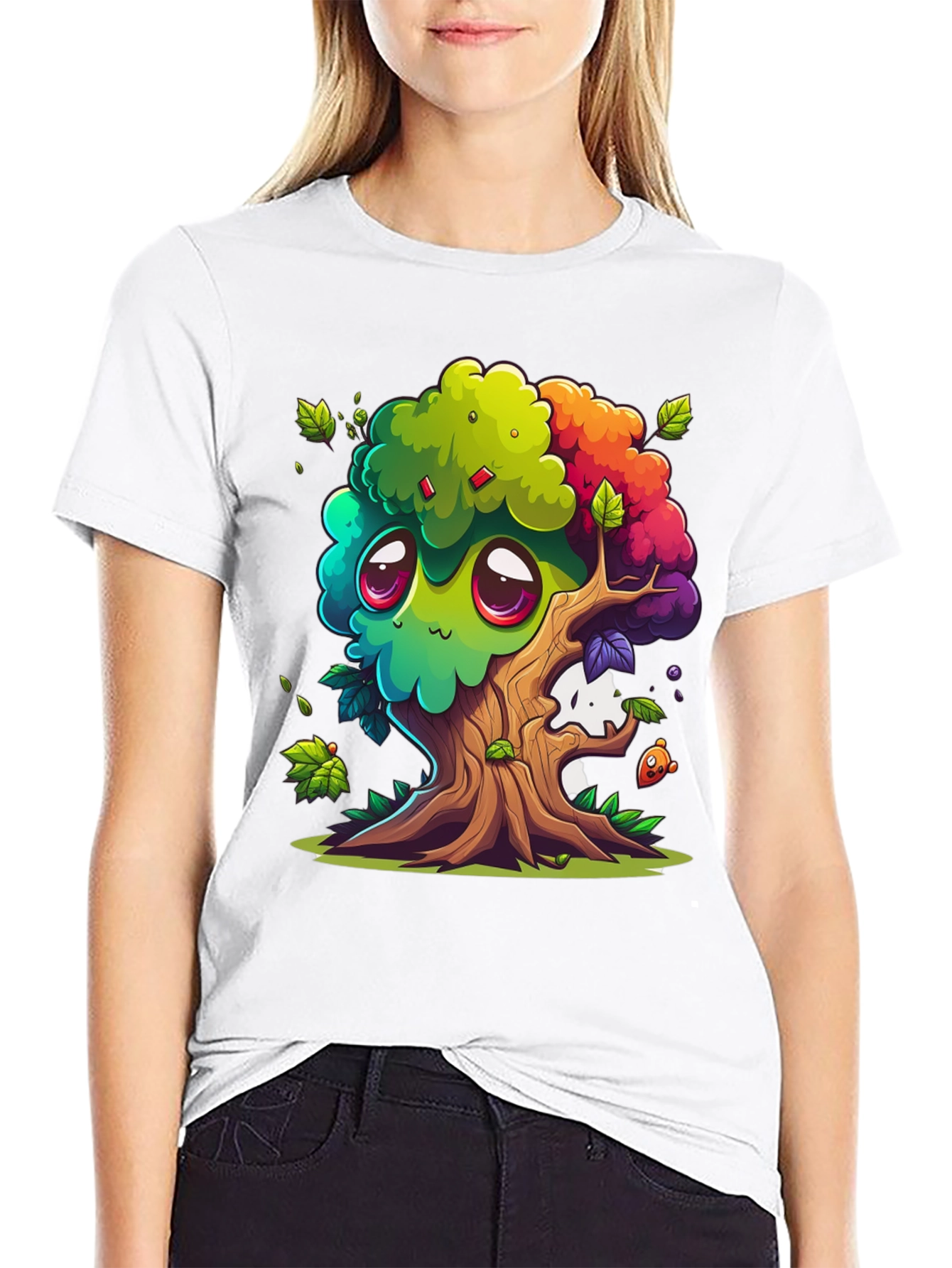 Cartoon Tree Graphic Tee - Whimsical Unisex T-Shirt