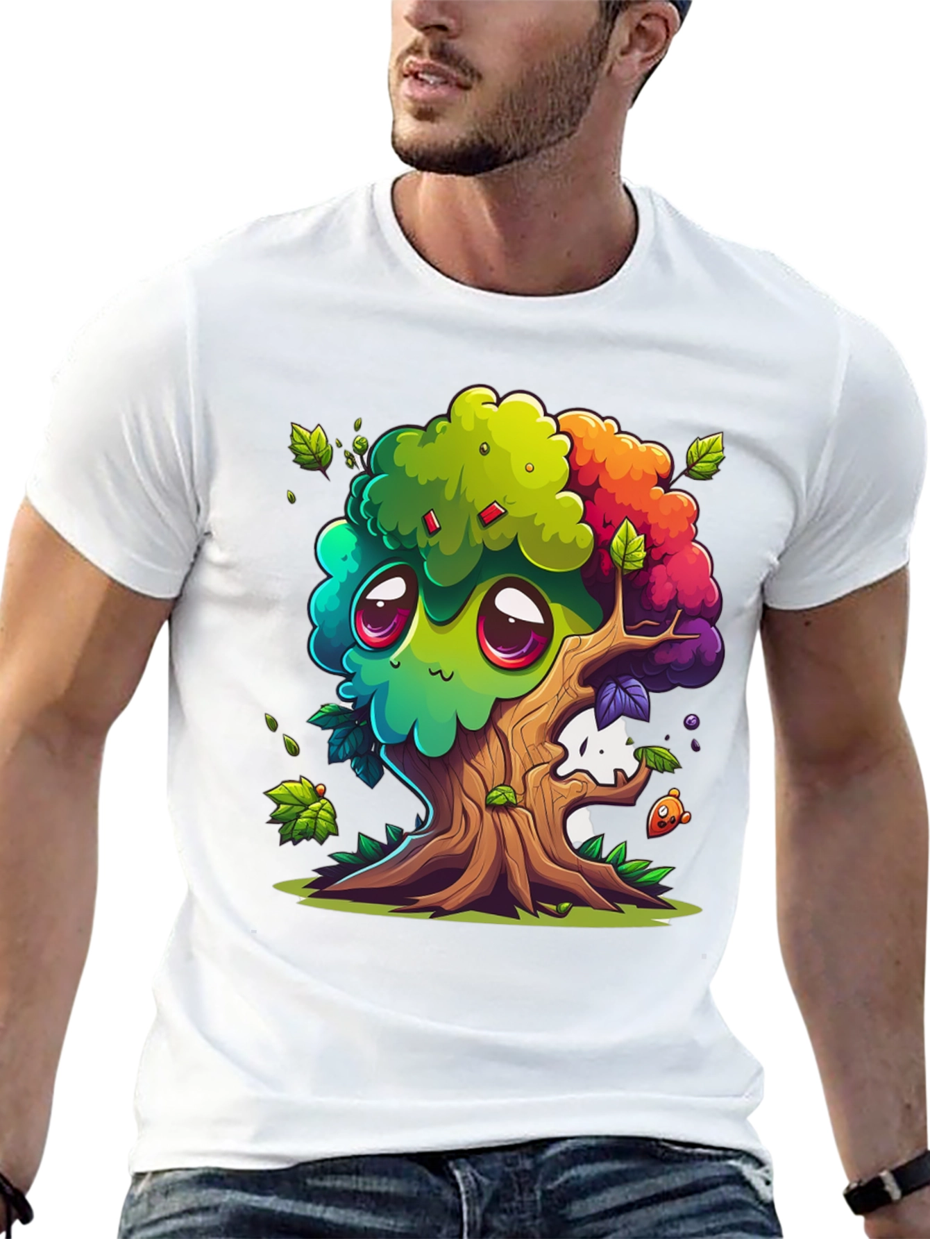 Cartoon Tree Graphic Tee - Whimsical Unisex T-Shirt
