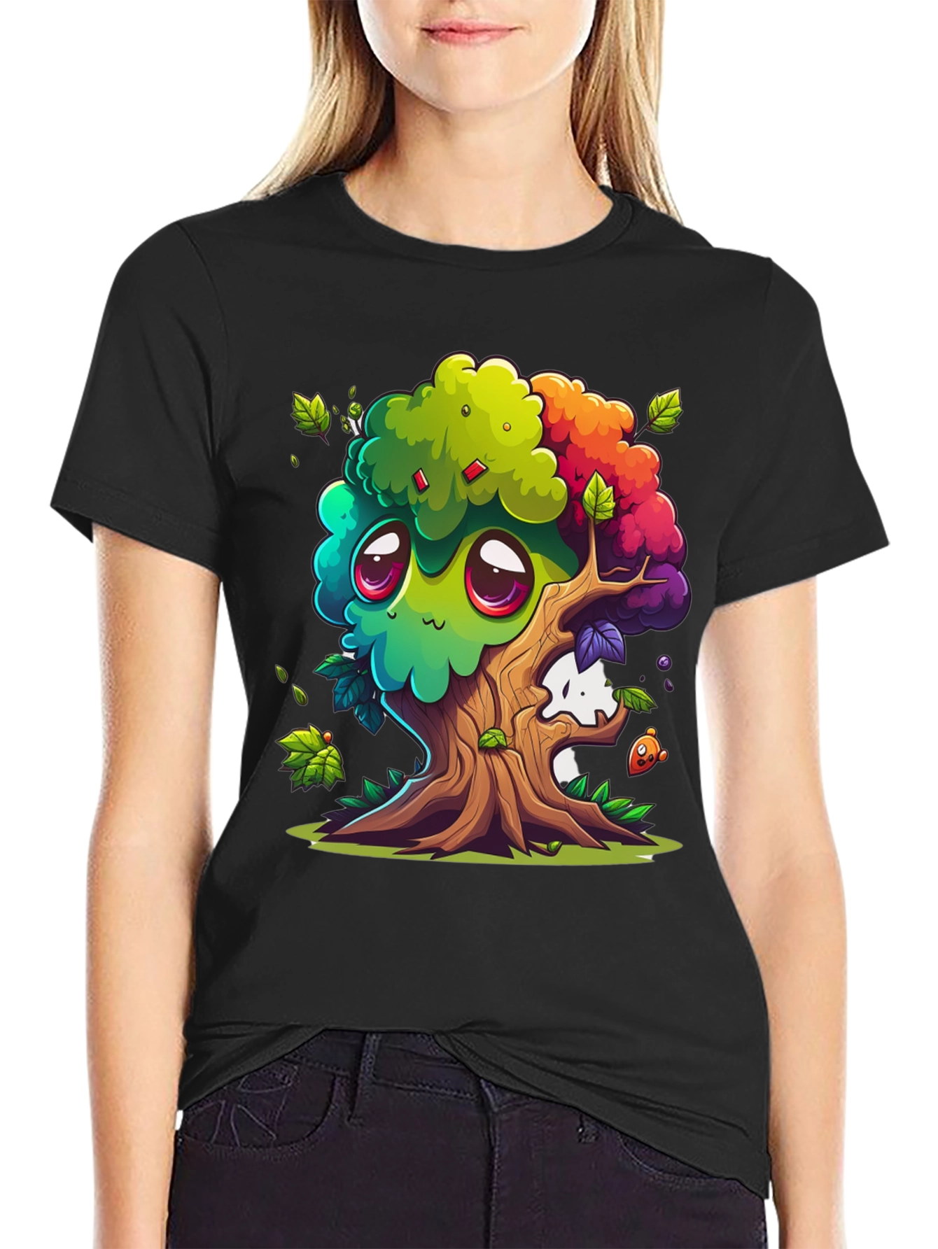 Cartoon Tree Graphic Tee - Whimsical Unisex T-Shirt