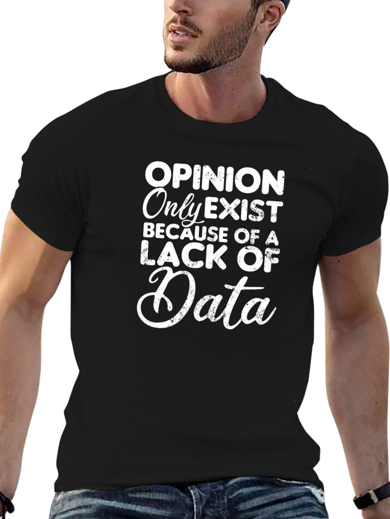 Opinion Lack Data T-Shirt: Black Cotton Blend Tee