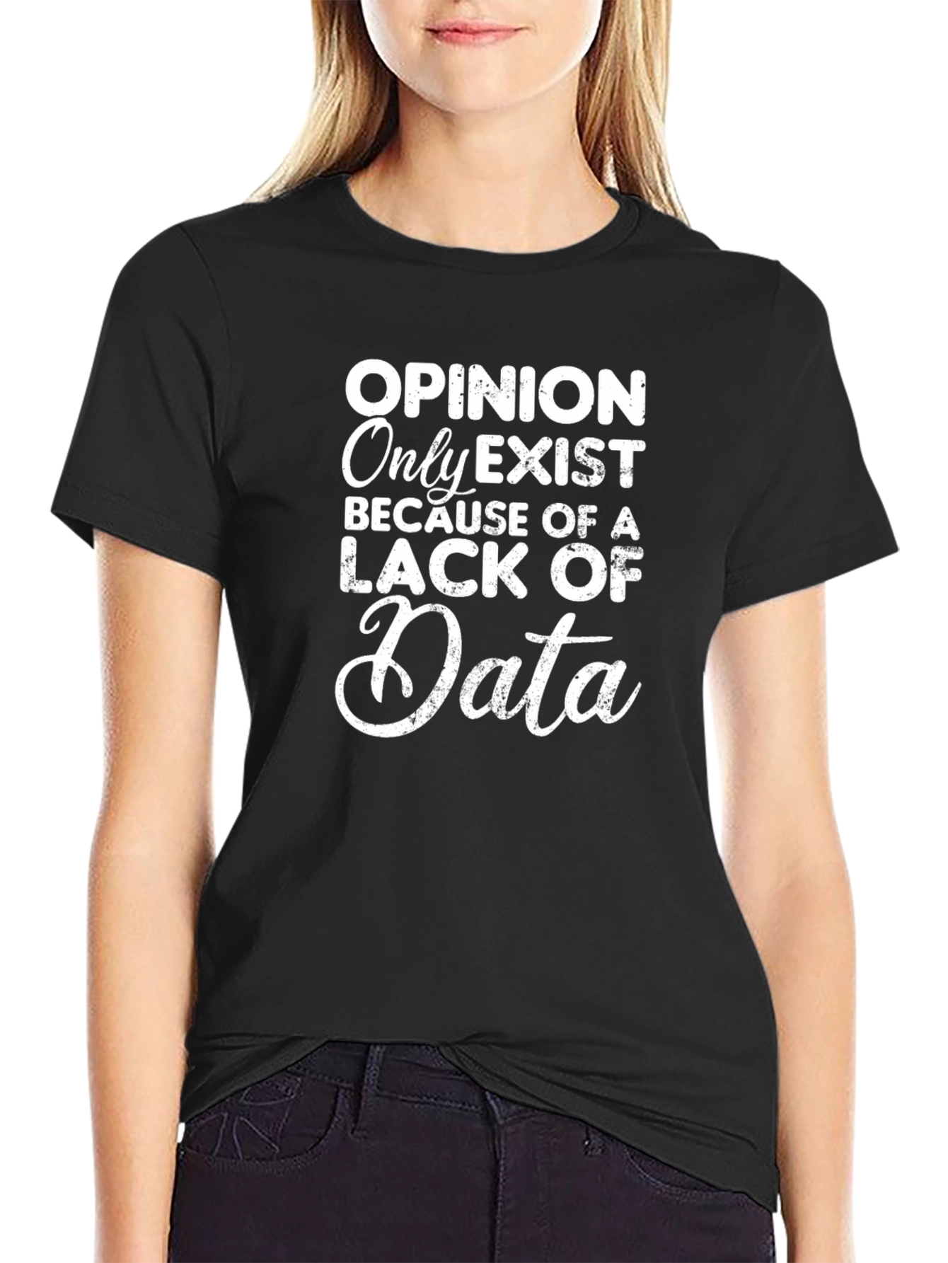 Opinion Lack Data T-Shirt: Black Cotton Blend Tee