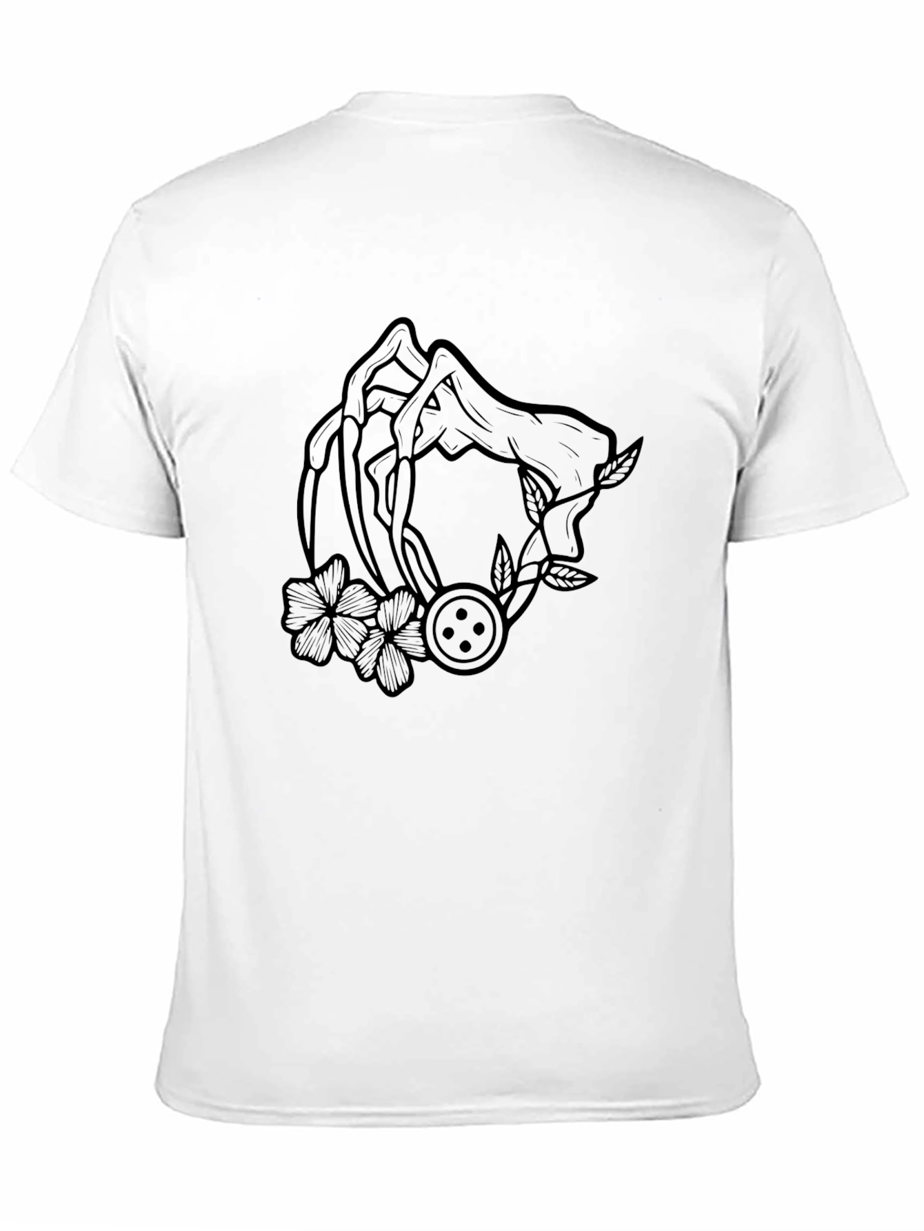 Graphic Black T-Shirt with Floral Button Design