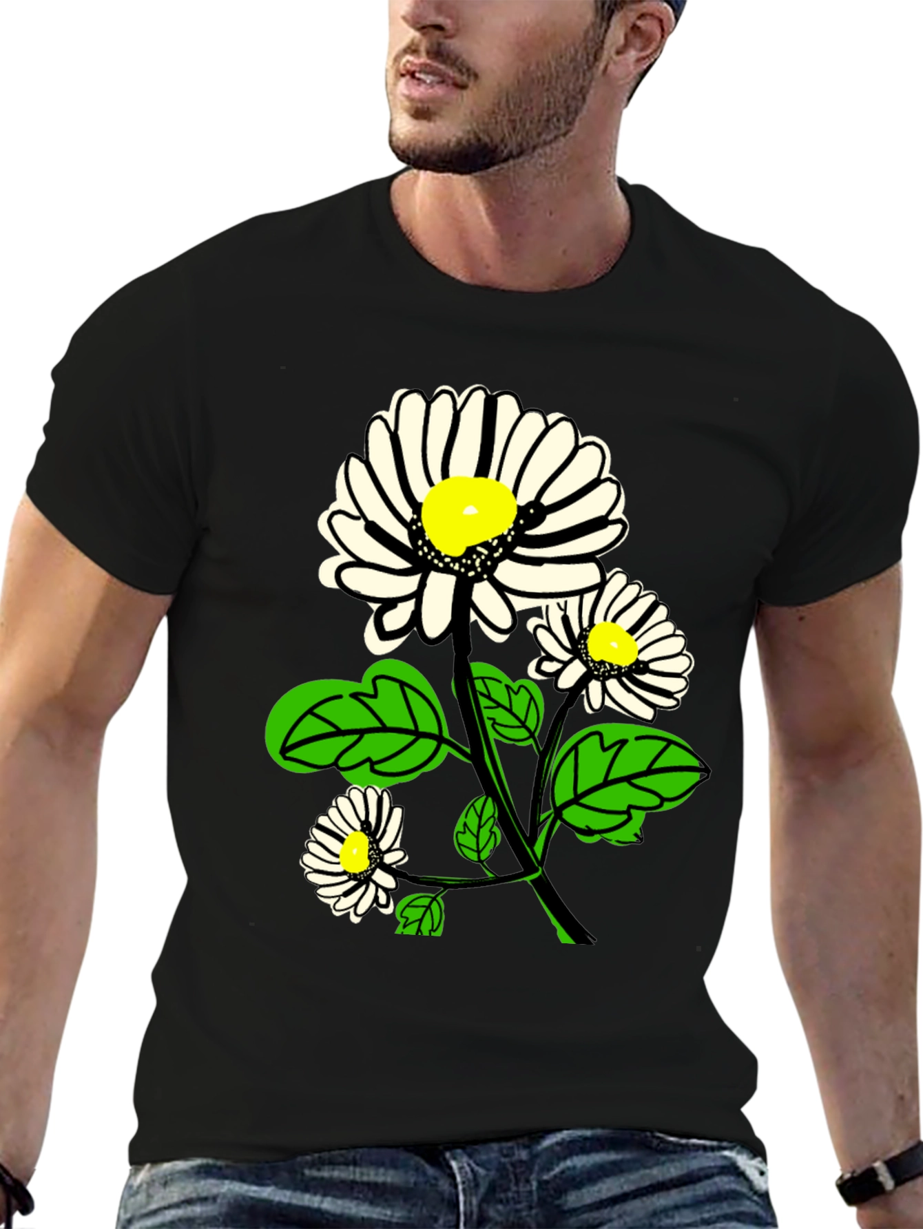 Daisy Graphic Print Black T-Shirt