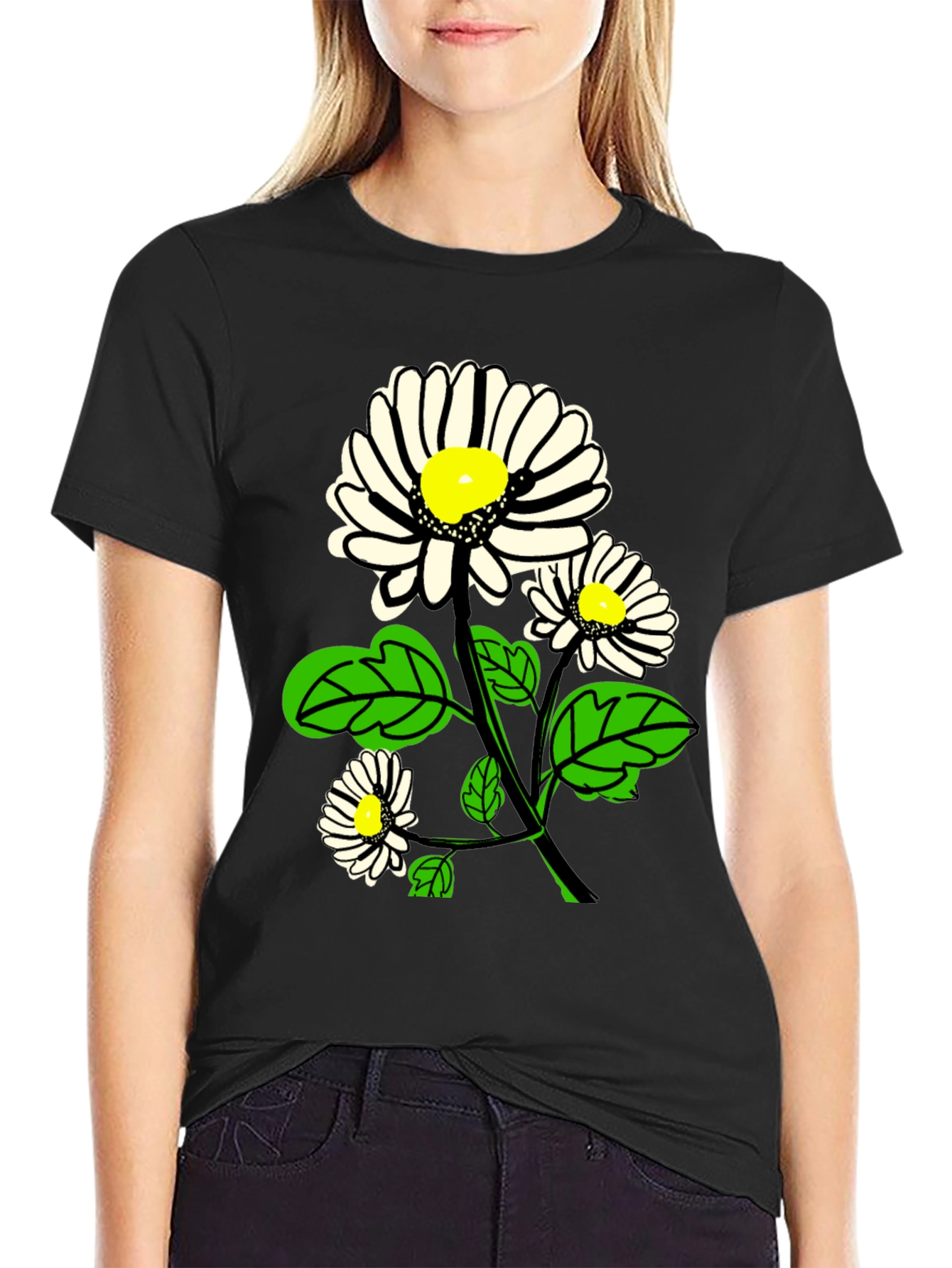 Daisy Graphic Print Black T-Shirt