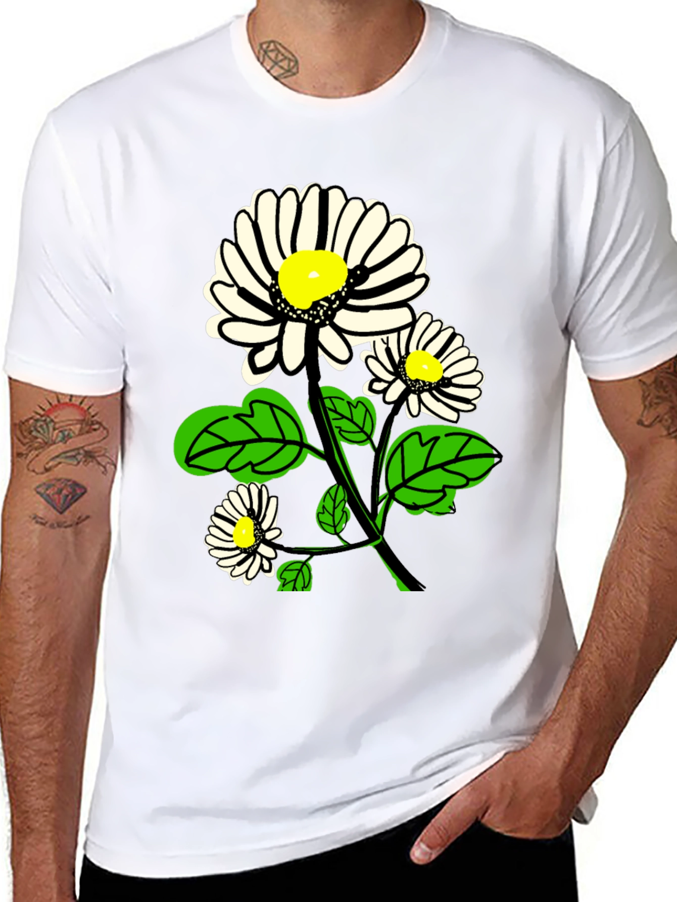 Daisy Graphic Print Black T-Shirt