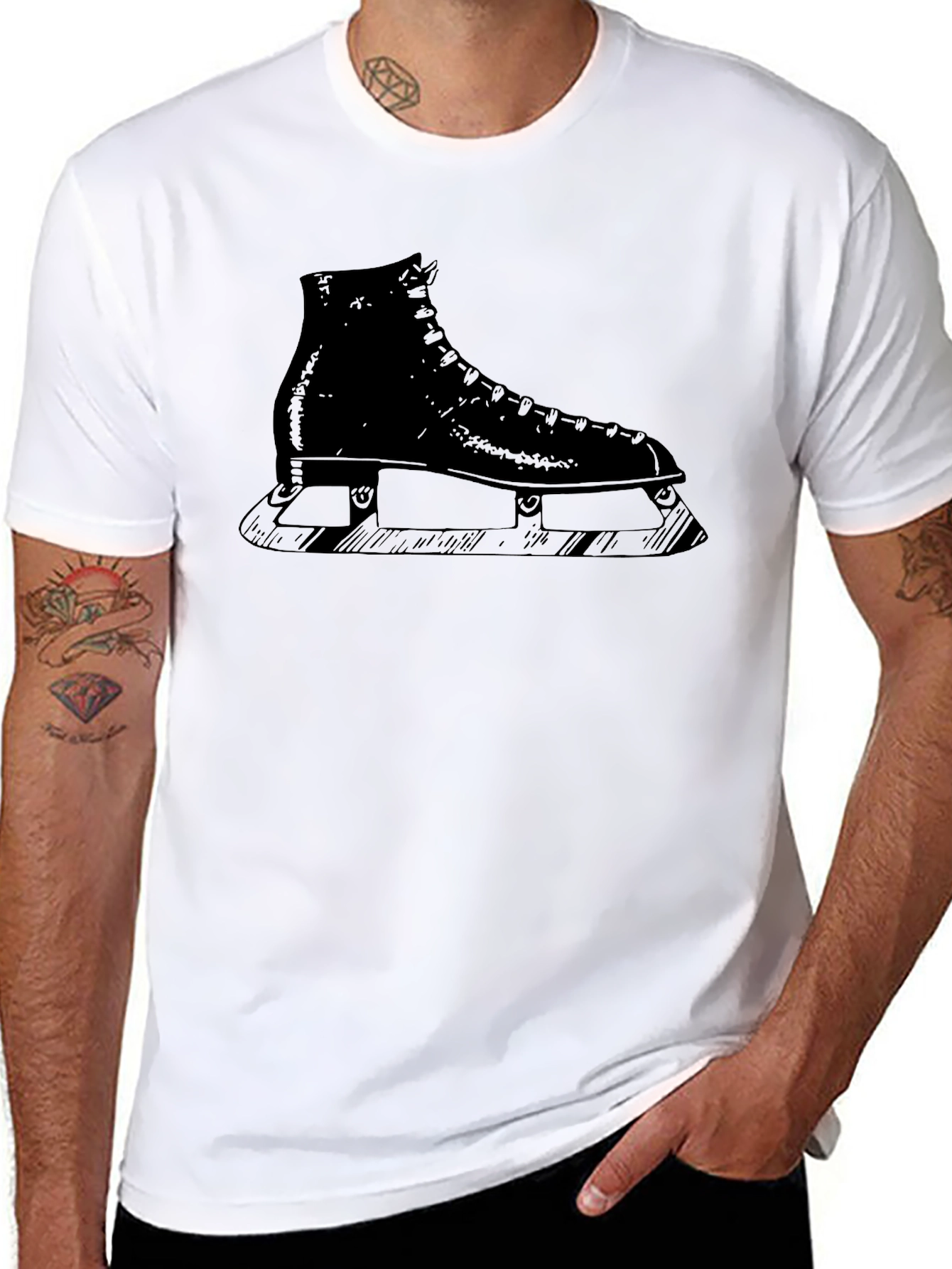 Mens Black T-Shirt with Ice Skate Design