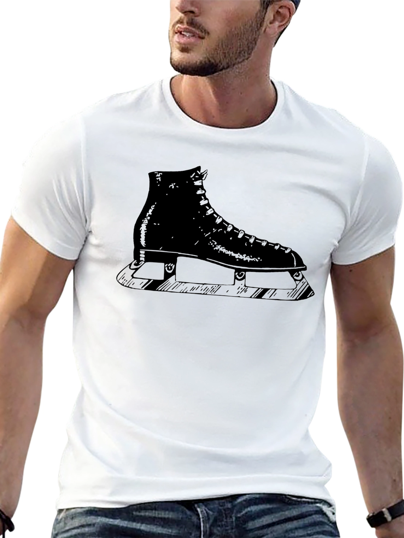 Mens Black T-Shirt with Ice Skate Design